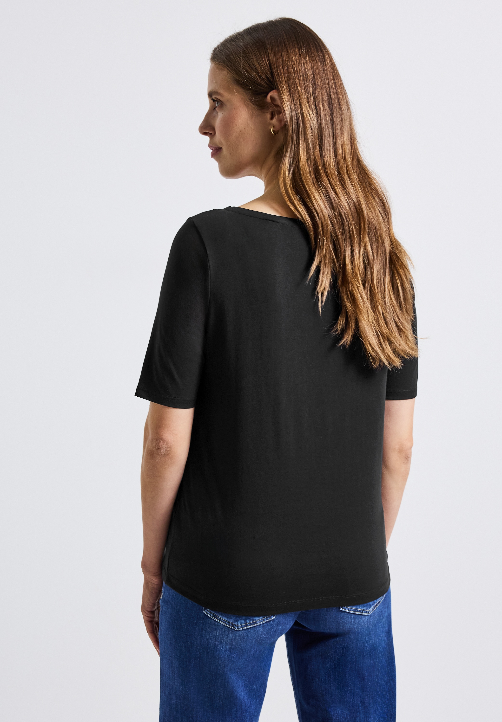 STREET ONE T-Shirt, U-Boot Ausschnitt, Basic