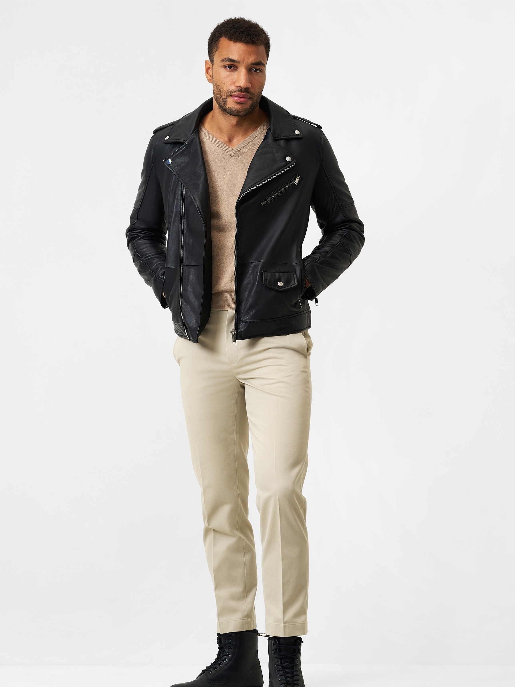 RICANO Bikerjacke »Lederjacke Pietro« ohne Kapuze Handgefertigt aus echtem Leder
