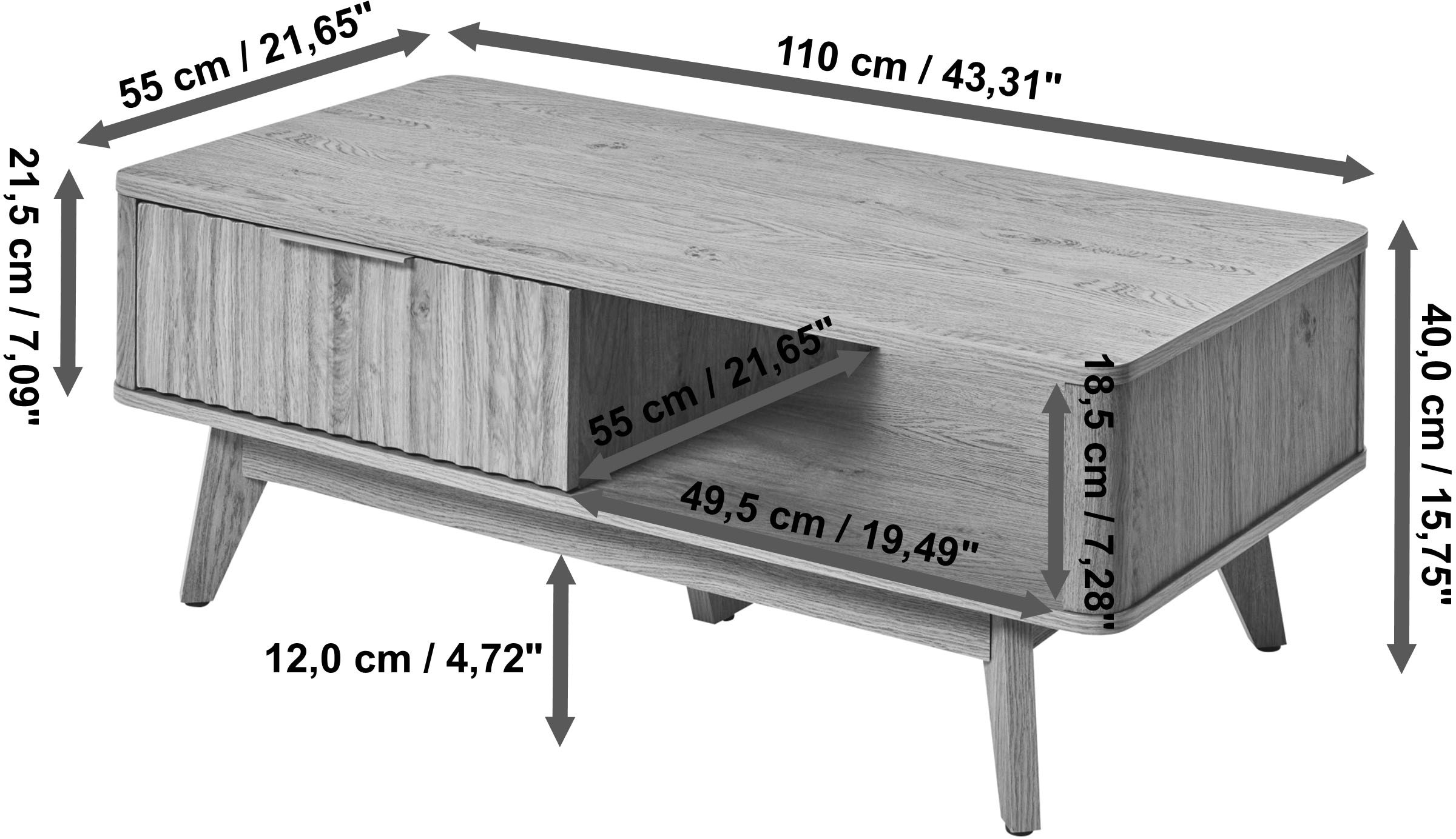 Jahnke Couchtisch »WAVE COFFEE SK«, (1 St.), Couchtisch, Retro-Stil, Stauraum, Fronten in raffiniertem Wellendesign