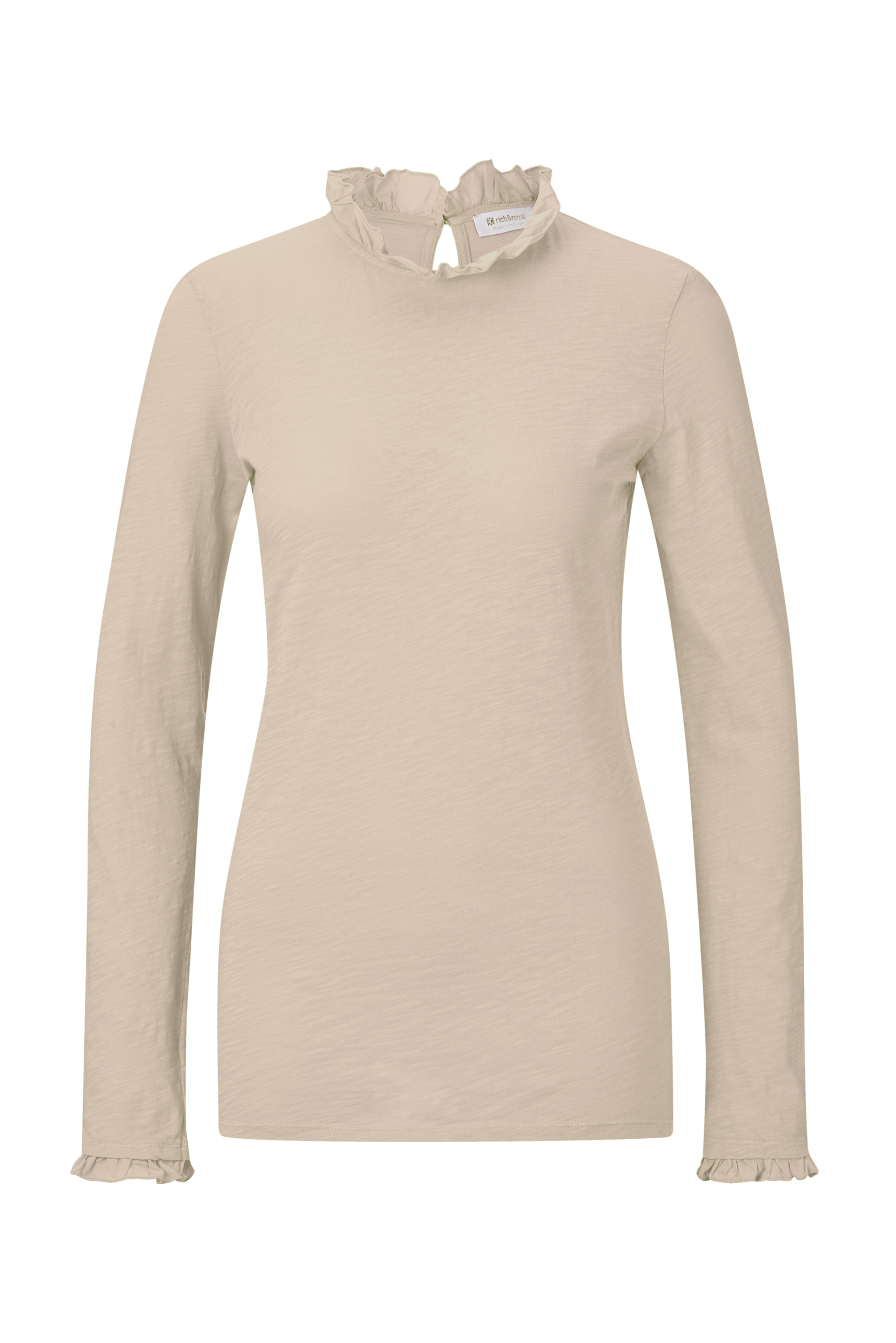Langarmshirt, mit Rüschenkante an Ausschnitt und Ärmelsaum