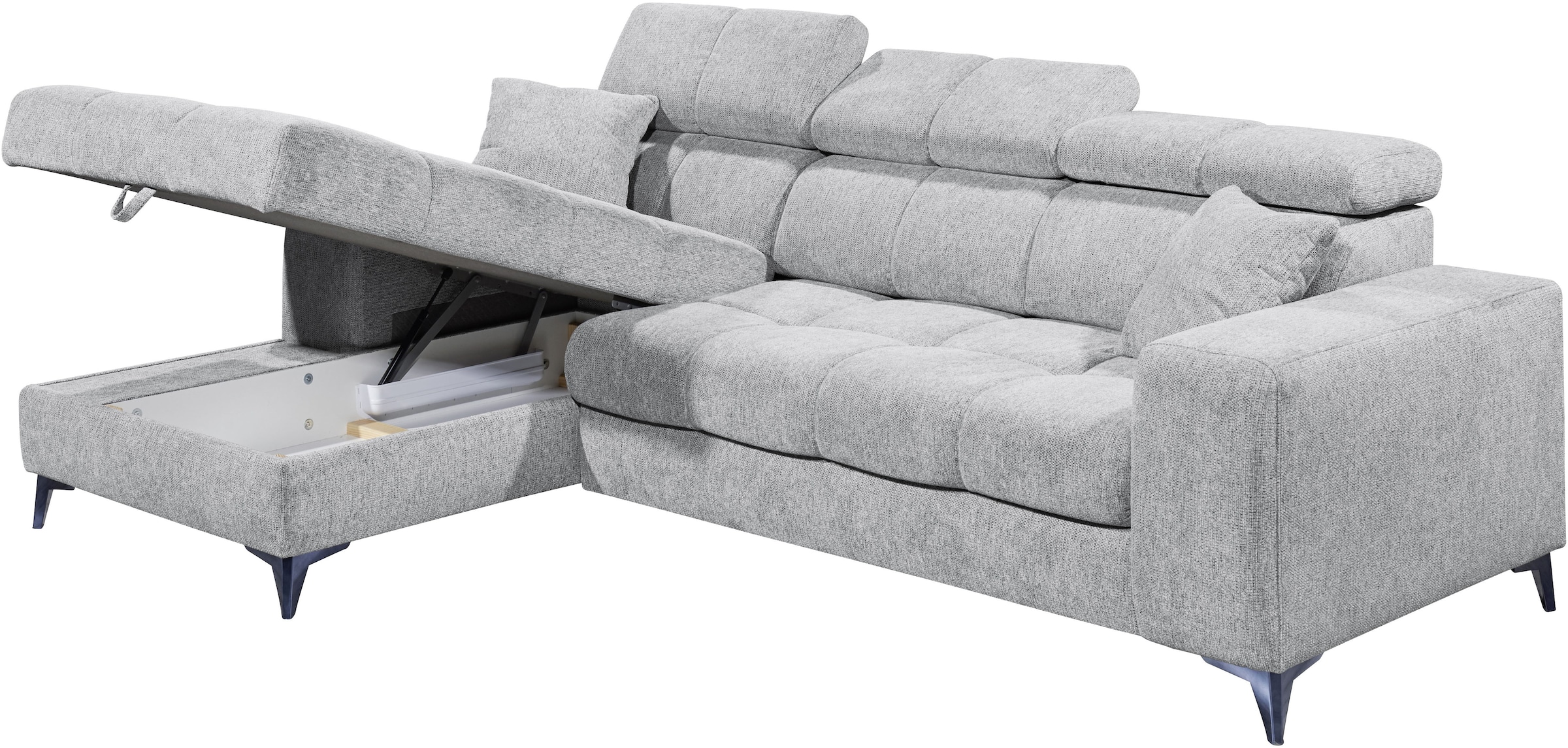 ED EXCITING DESIGN Ecksofa »Sydney L-Form mit Bettfunktion, Bettkasten, Kopfteilverstellung« motorischer Sitztiefenverstellung, USB-Port & 2 Zierkissen