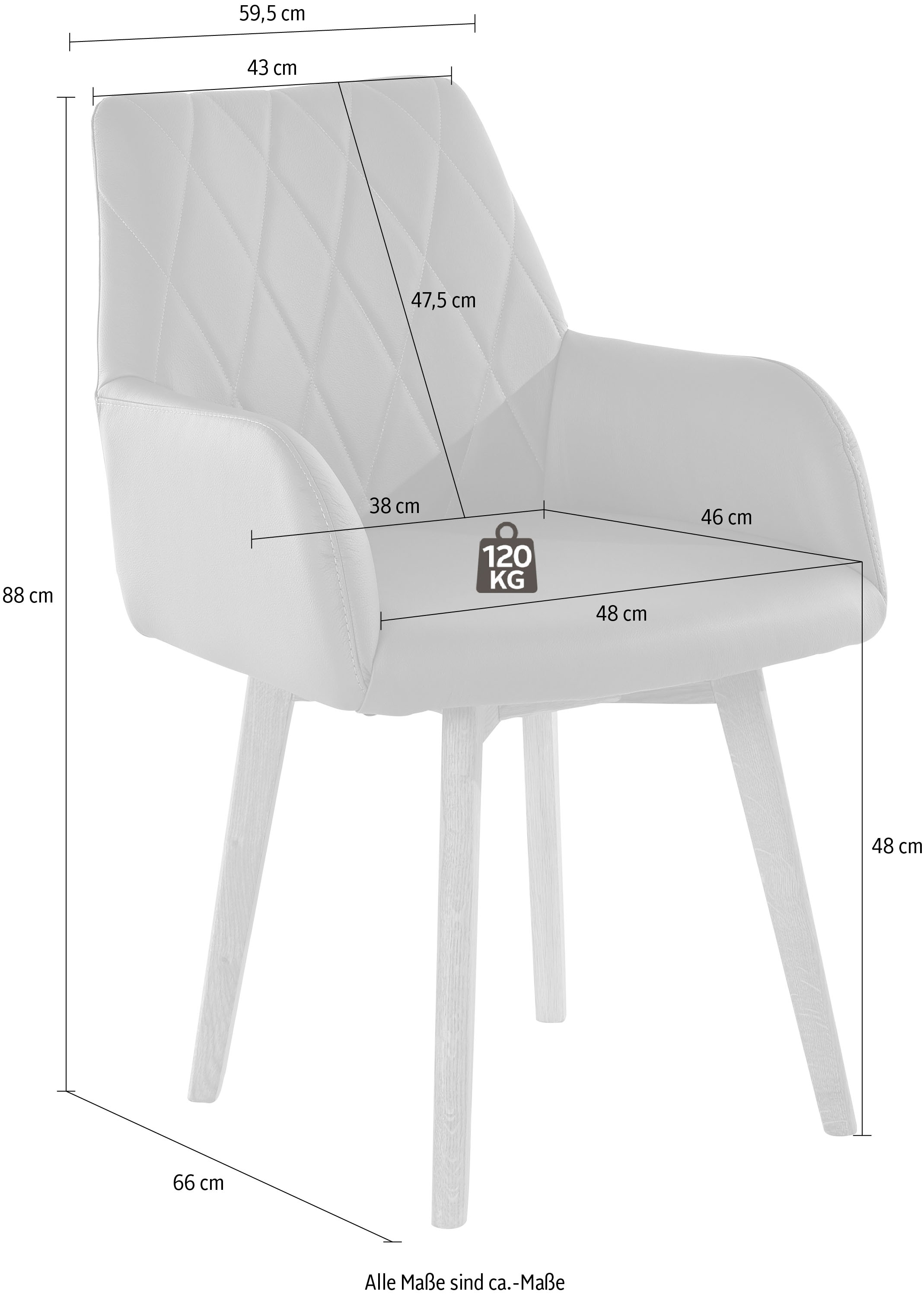 Home affaire Esszimmerstuhl »Brest«, (Set), 2 St., Leder, Armlehnstuhl in Leder oder Microfaser, Gestell Eiche Massiv geölt