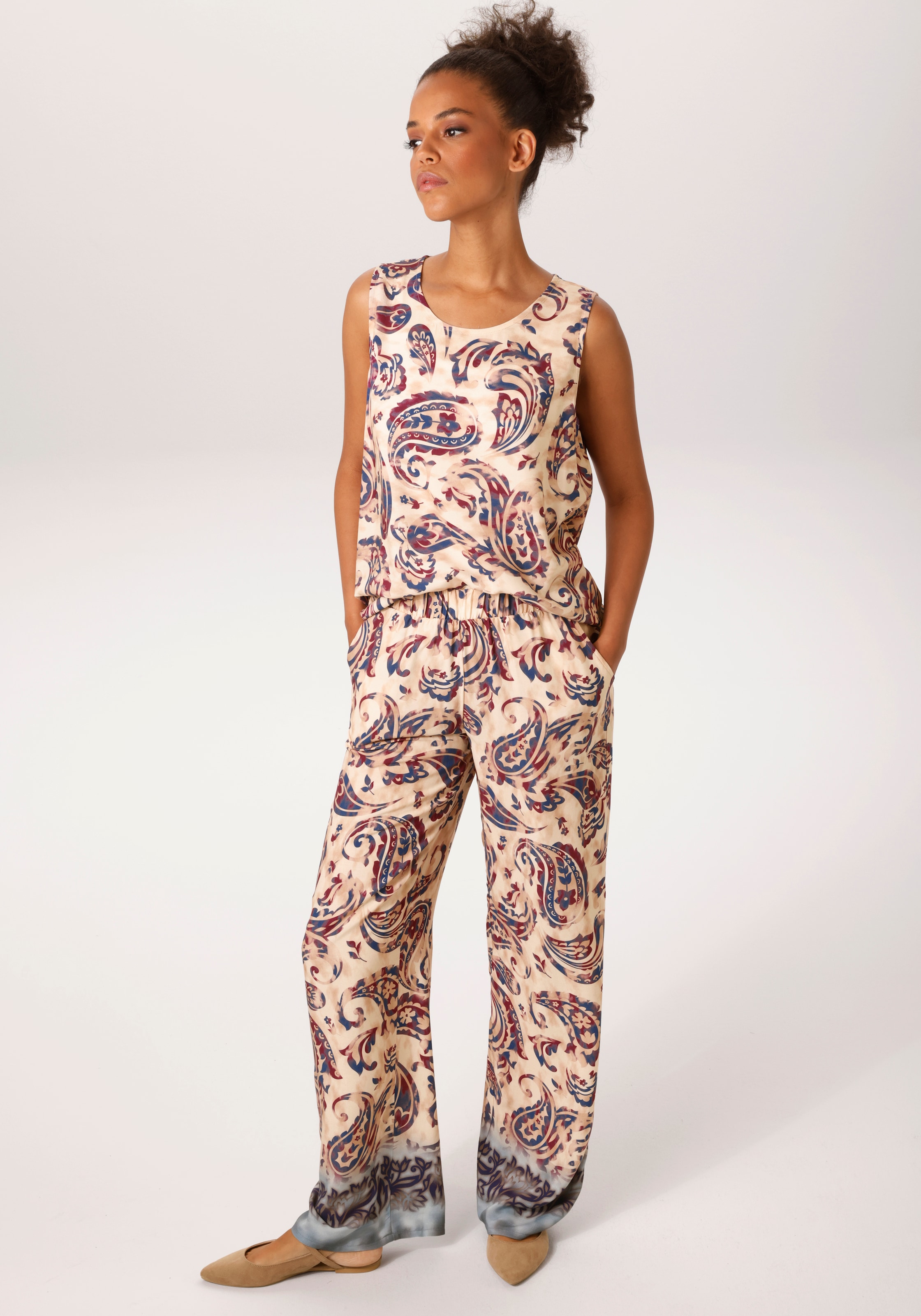 Aniston CASUAL Schlupfhose  mit trendigem Paisley-Druck und Bordüre am Saum - NEUE KOLLEKTION