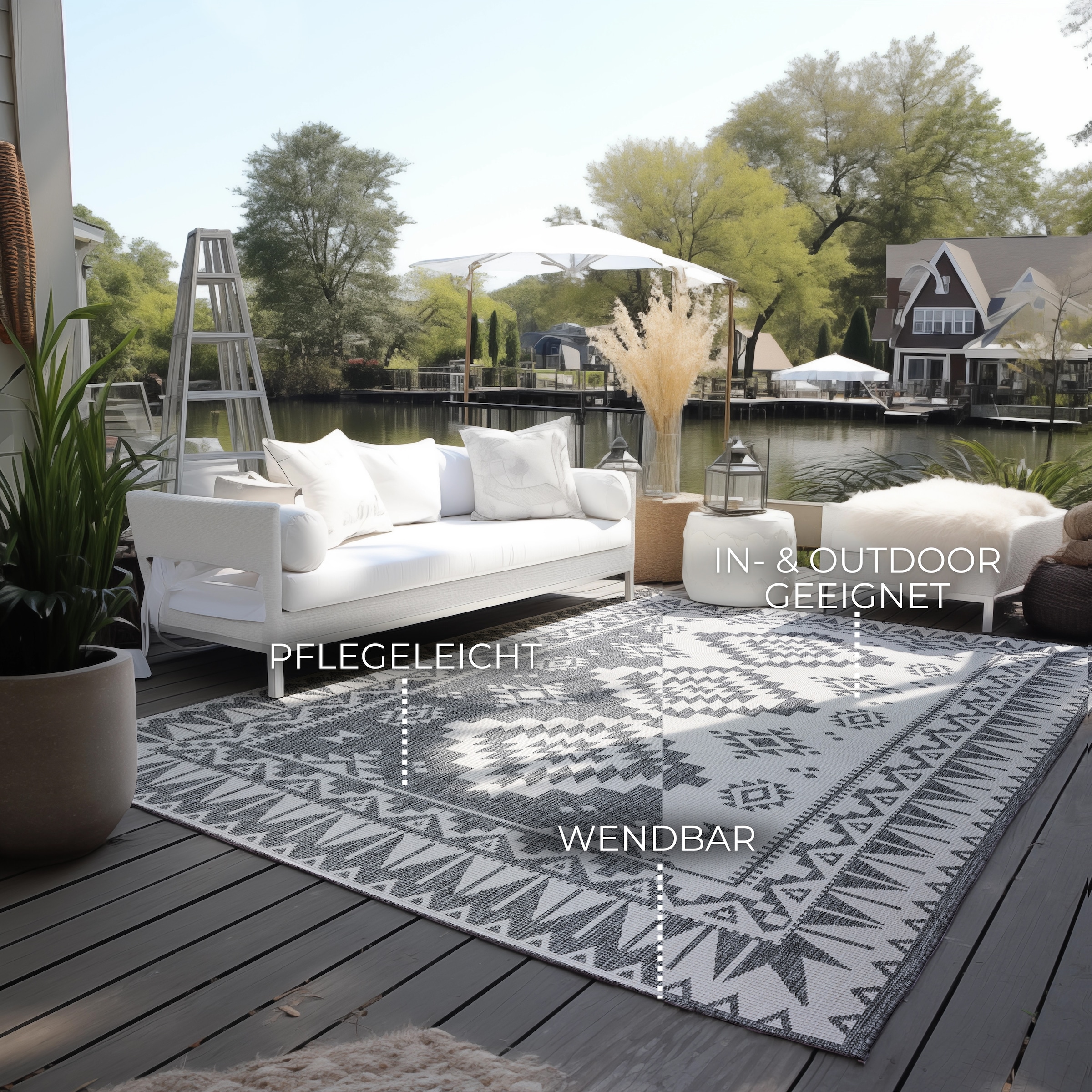 ELLE DECORATION Teppich »Dynamic, Wendeteppich«, rechteckig, 5 mm Höhe, Flachgewebe, In-& Outdoor, Modern, wendbar, Balkon, Wohnzimmer, Außen