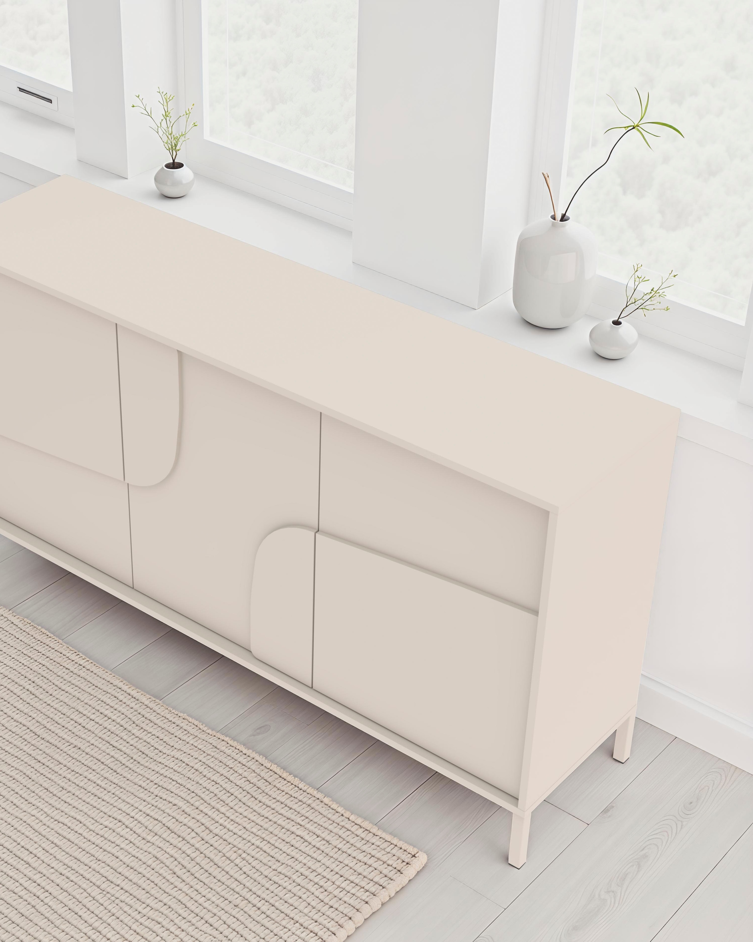 INOSIGN Sideboard »Stone, 155 cm breit, 3 Türen, Anrichte, Kommode, Stauraumschrank« 3D-Design, Push-to-open, Innenraum großzügig, Füße 14/2 cm wählbar