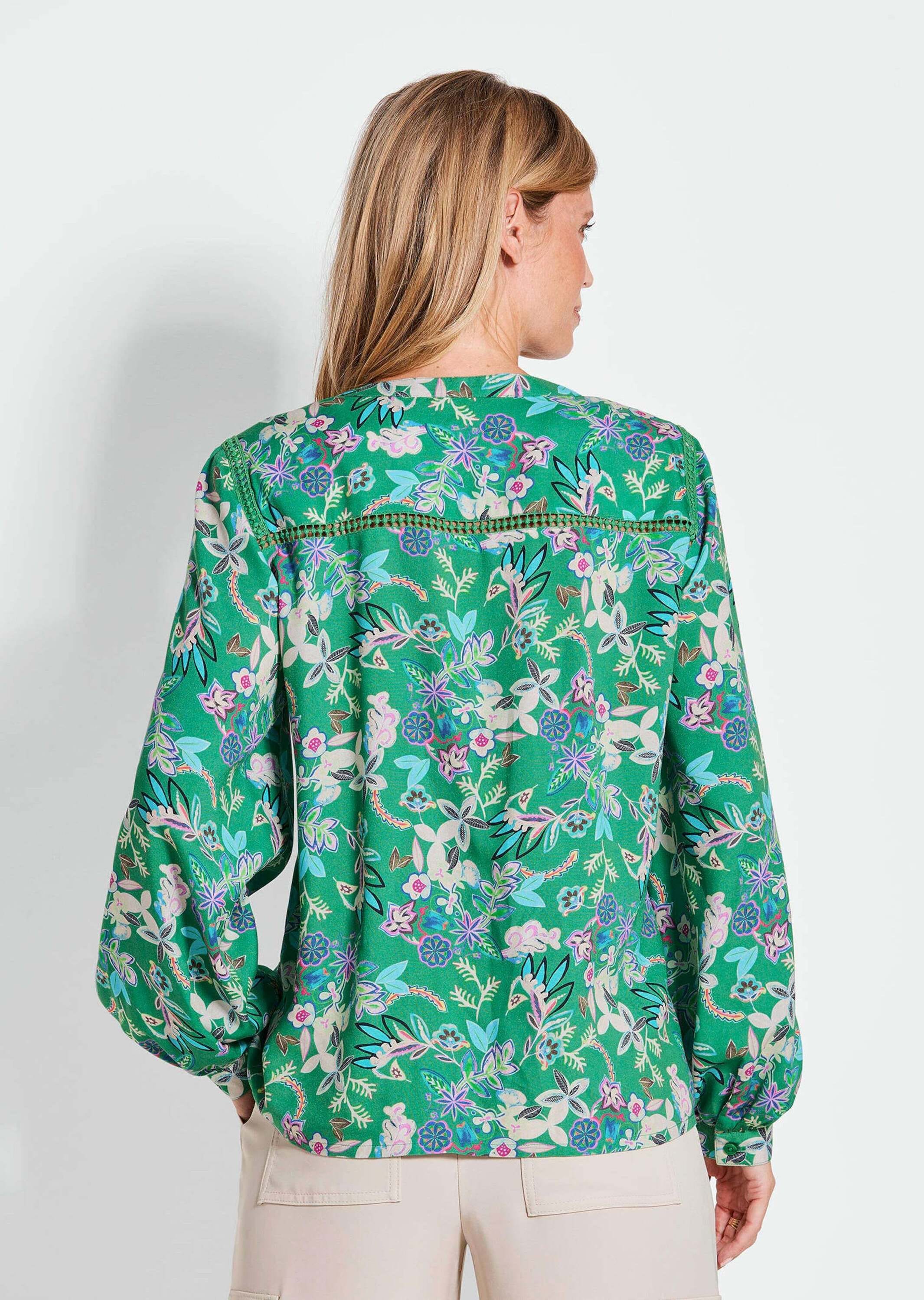 GOLDNER Kurzarmbluse »Kurzgröße Florale Viskosebluse Langarm«