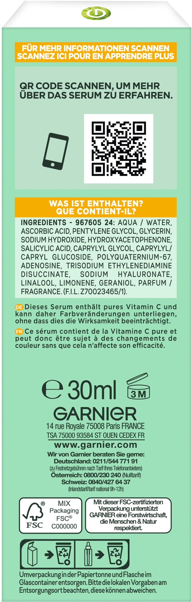 GARNIER Gesichtsserum »Garnier Vitamin C Glow Booster Nachtserum«, mit hoher Wirksamkeit