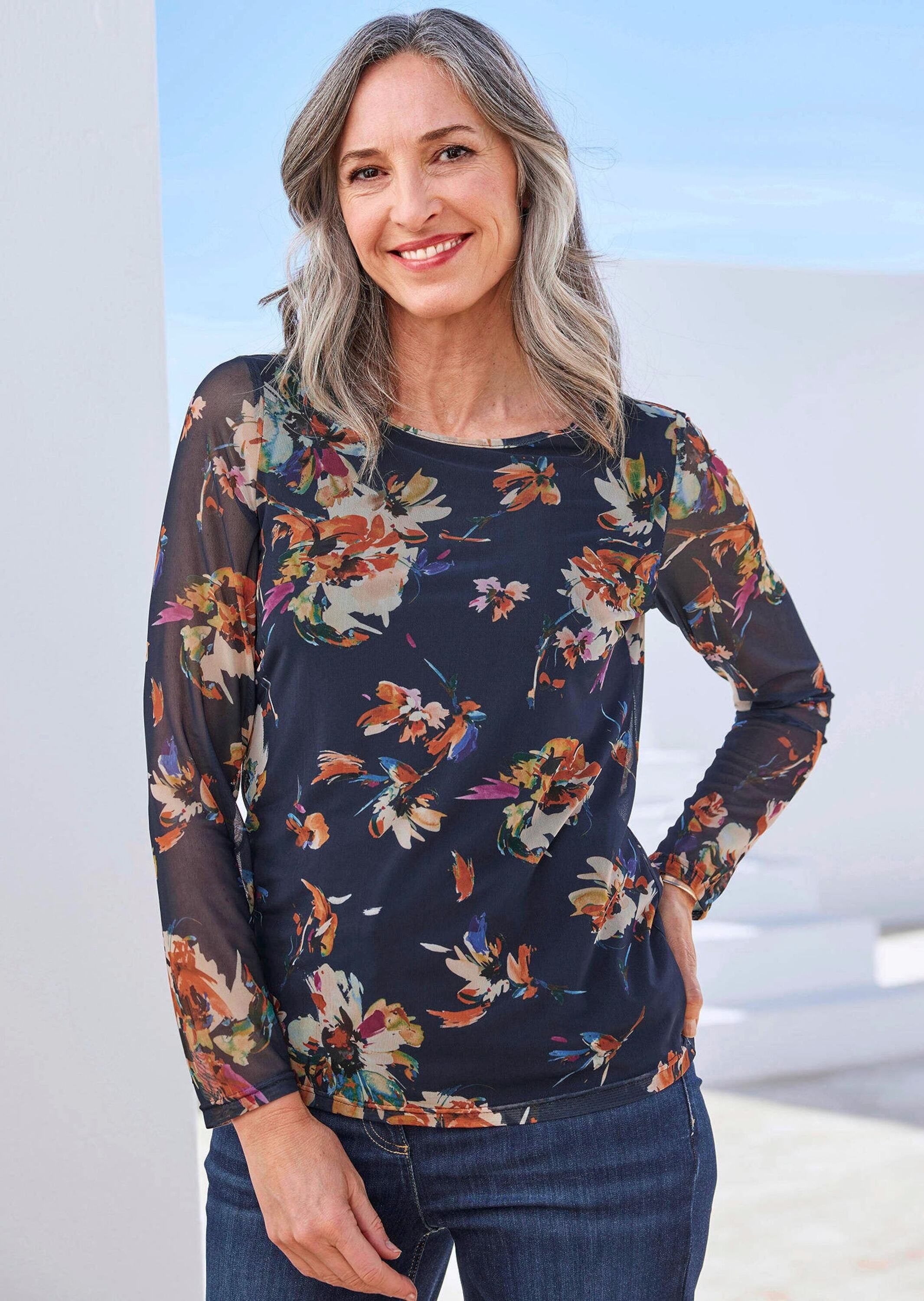 GOLDNER Print-Shirt »Mesh-Shirt« Floraler Druck