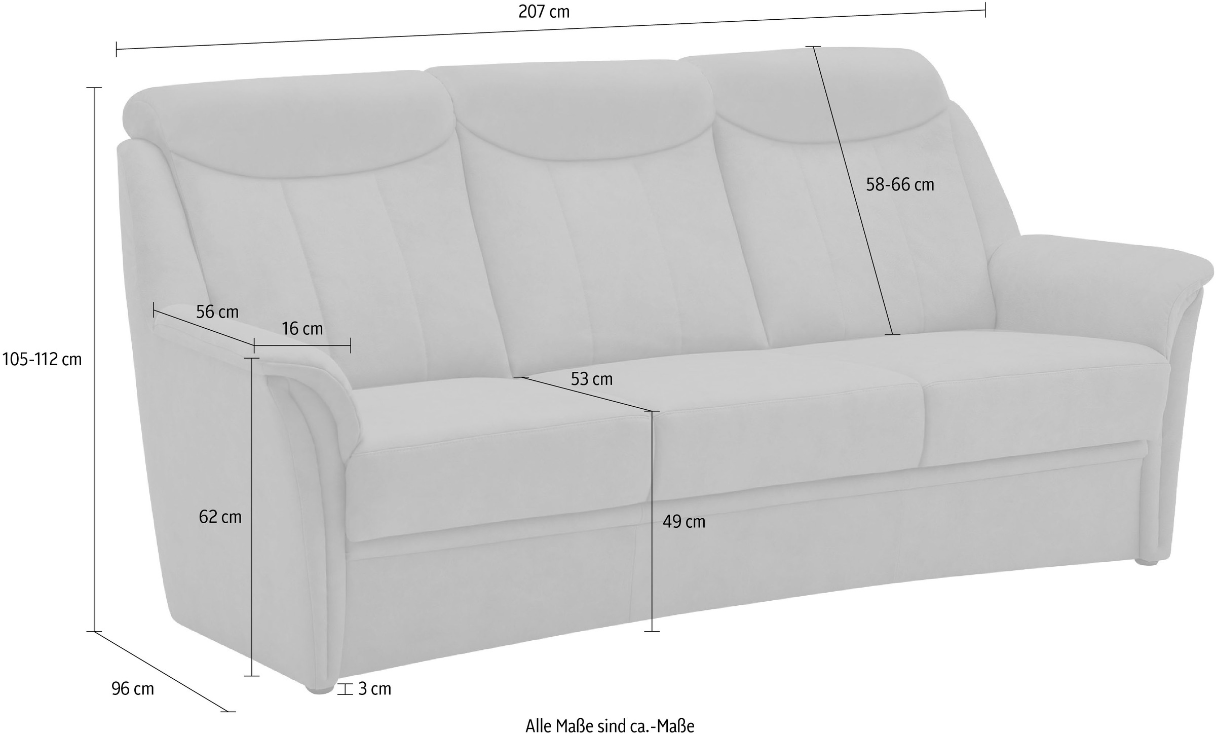 VILLA BECK 3-Sitzer »Lugano«, (1 St.), inklusive Kopfteilverstellung, in Sitzhöhe  49 cm OTTO Online Shop