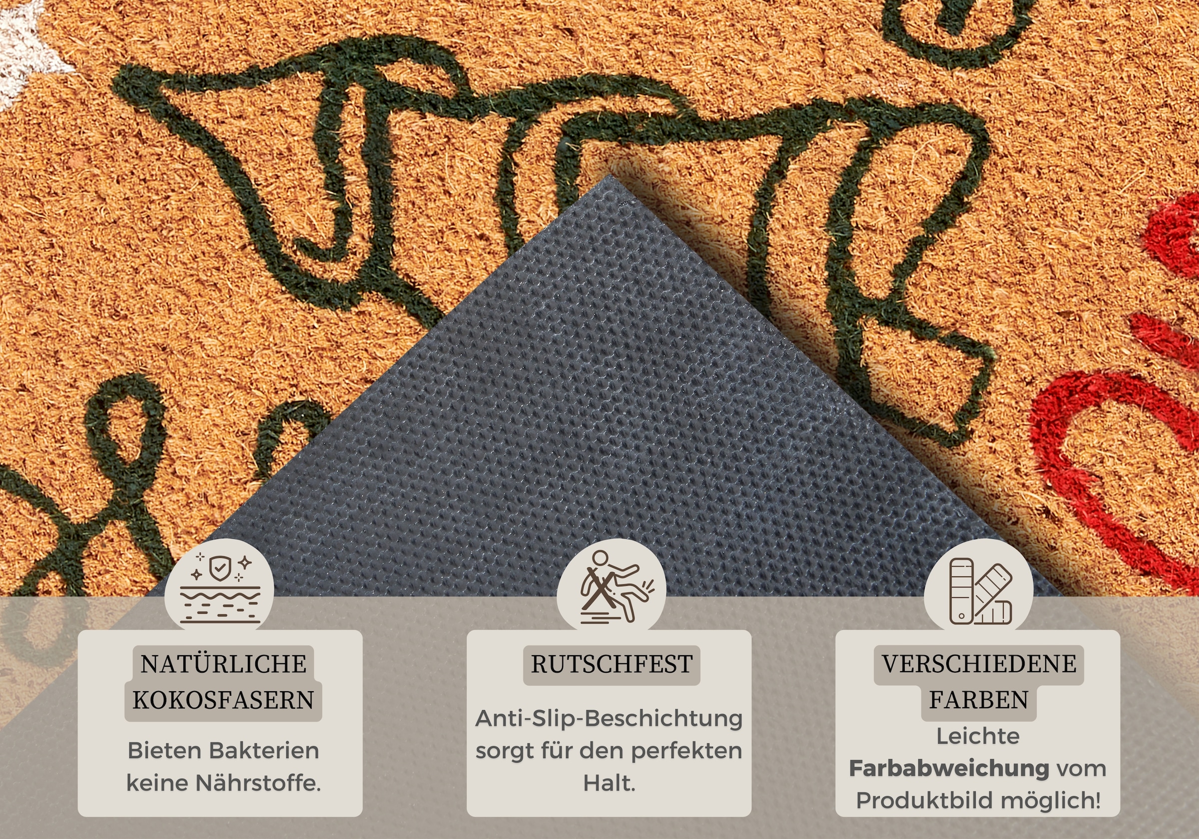 HANSE Home Fußmatte »Kokos Five Christmas Trees, Türmatte«, rechteckig, 15 mm Höhe, Schmutzfangmatte, Rutschfest, Outdoor, Weihnachten, Kokosmatte, Flur