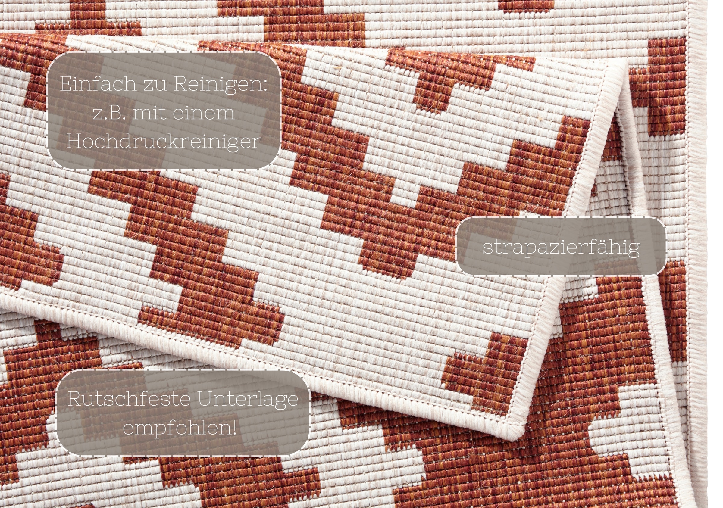 NORTHRUGS Teppich »Malta Wendeteppich«, rechteckig, 5 mm Höhe, In-& Outdoor, Wetterfest, Balkon, Terrasse, Raute, Läufer, Wohnzimmer