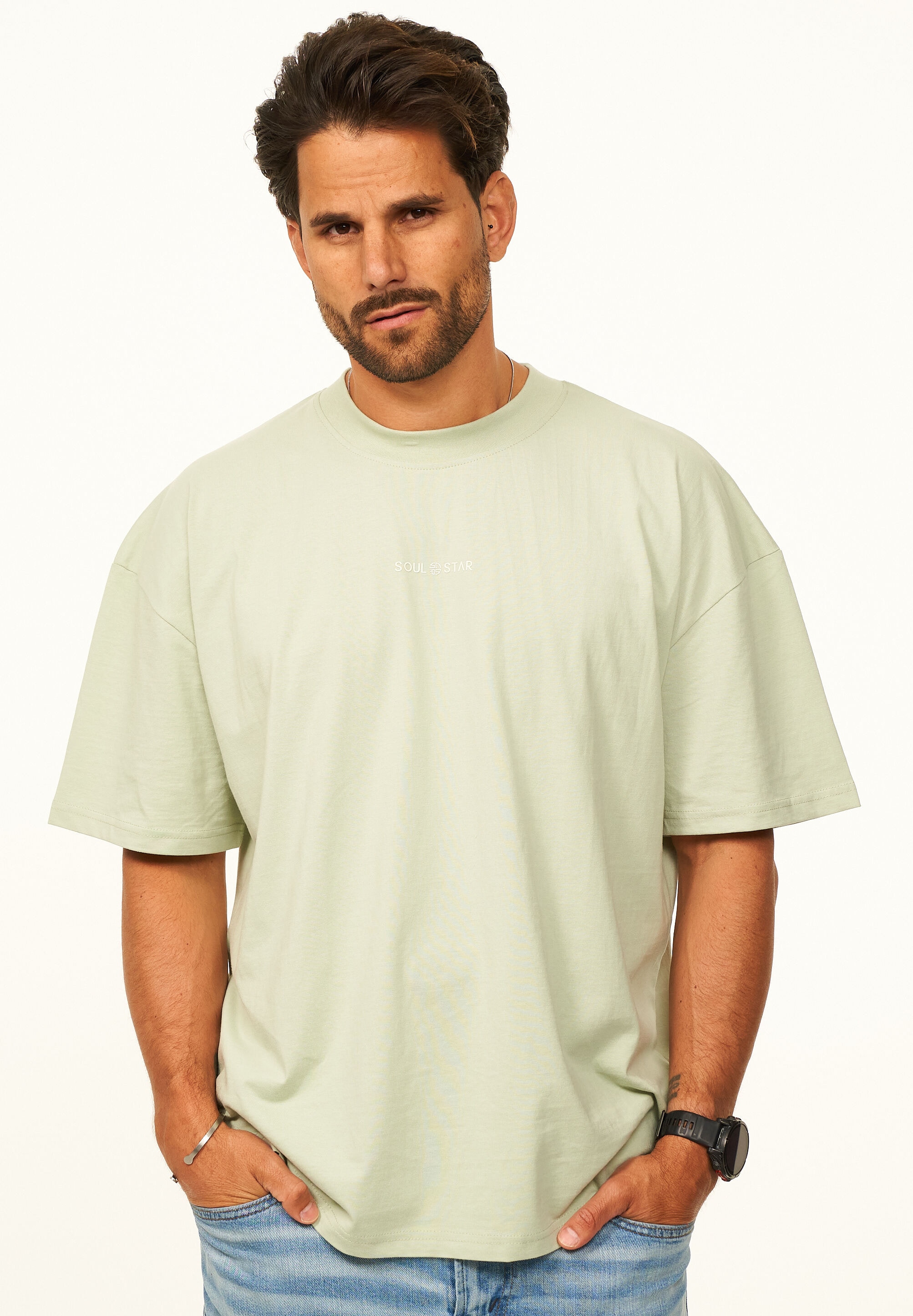 SOULSTAR T-Shirt »Kurzarm Oversize aus 100% Baumwolle mit Rundhalsausschnitt Crew Neck für Herren« Basic Oberteil Crew-Neck kurzärmlig aus 100% Baumwolle für Männer
