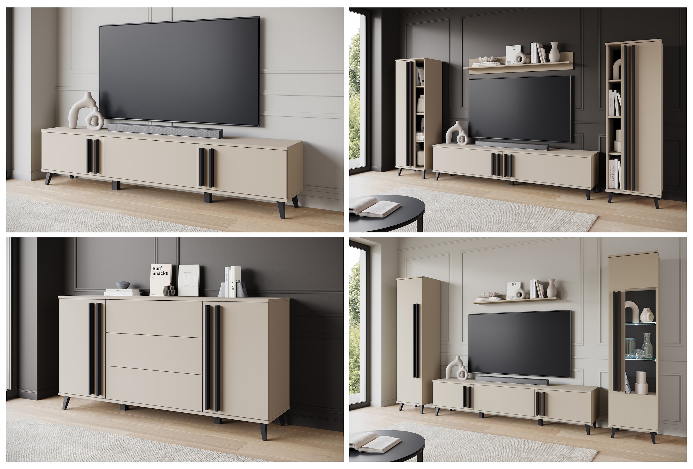 INOSIGN Lowboard »Helsinki, TV-Kommode Breite 180cm«, (1 St.), modernes Design, 3 Klapptüren