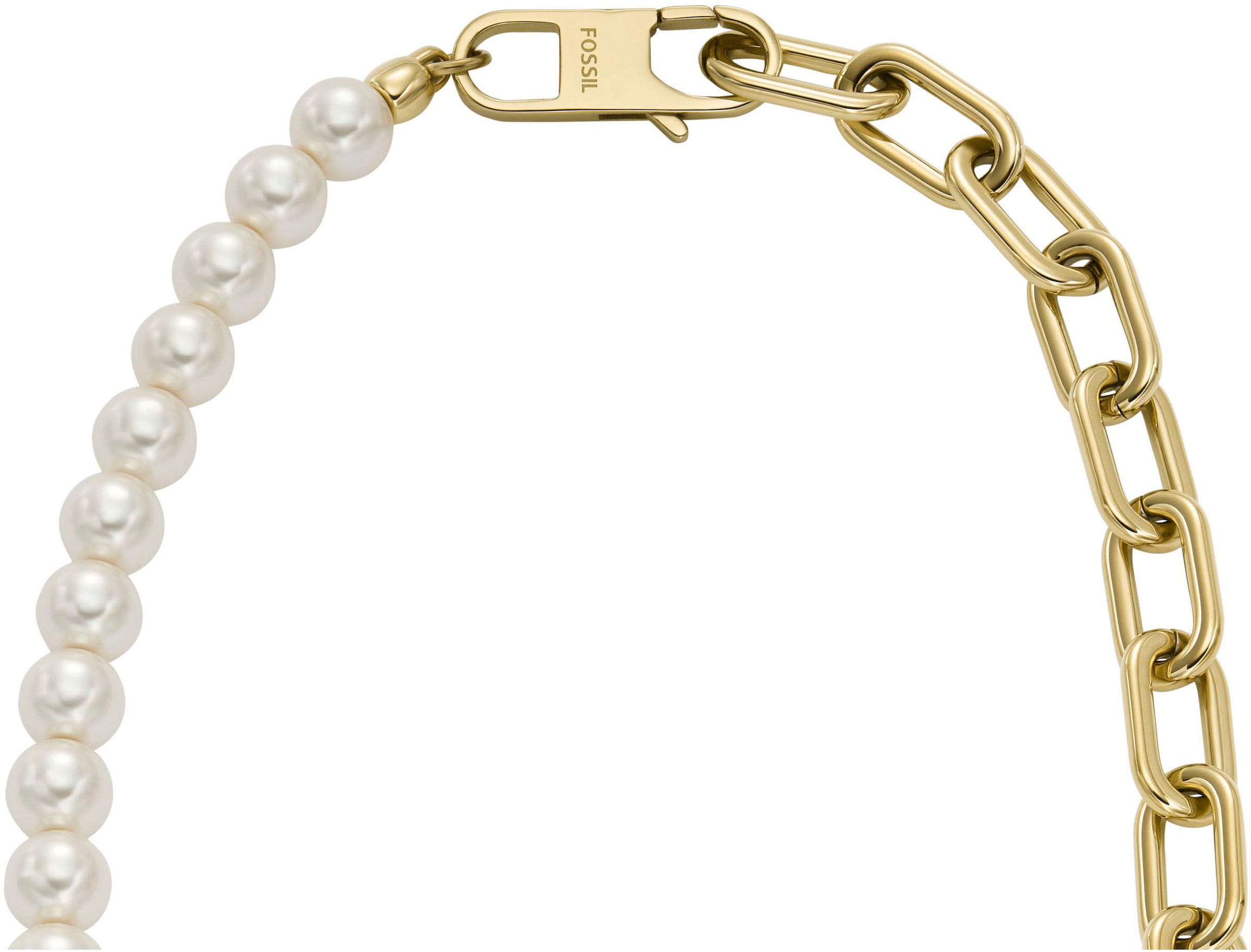 Fossil Edelstahlkette »Schmuck Geschenk Edelstahl GLIEDER HERITAGE PEARL D-LINK, JF04727710«, mit Glasperle