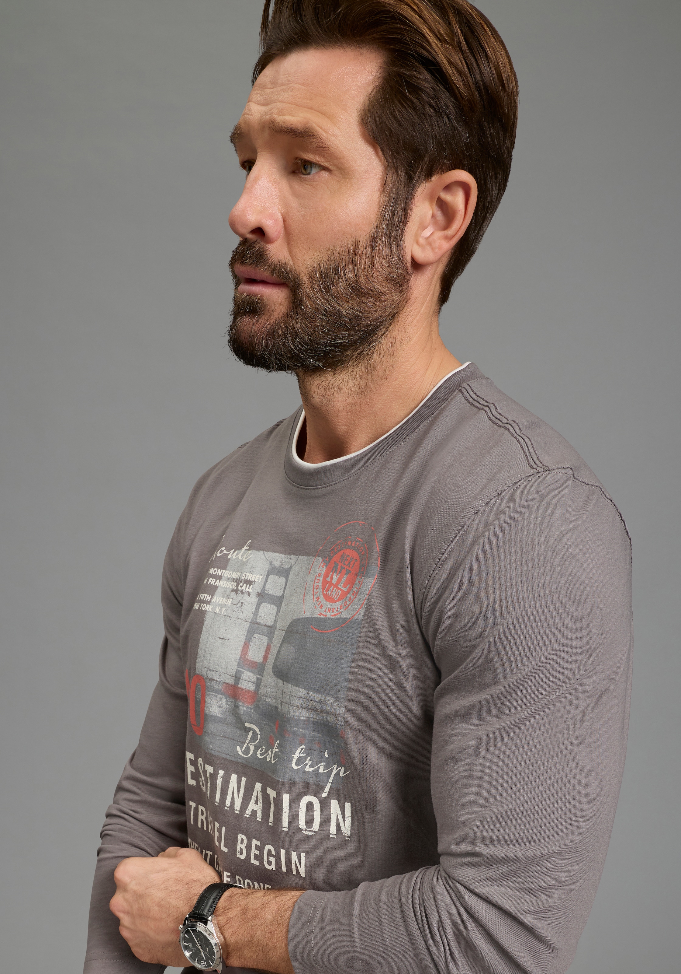 Man's World Langarmshirt »neue Farbe!« Langarm,  bedruckt,  Rundhalsausschnitt,  aus 100% Baumwolle