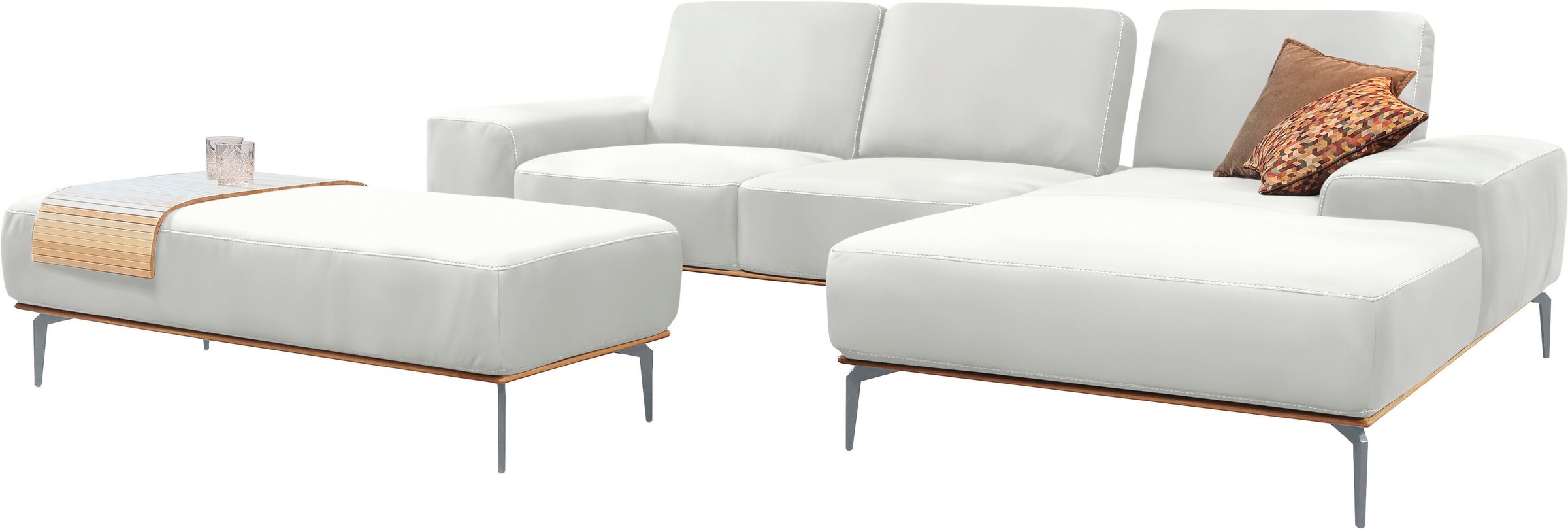 W.SCHILLIG Ecksofa »run, Designsofa mit tollem Sitzkomfort, bequem, L-Form«, mit elegantem Holzsockel, Füße in Silber matt, Breite 299 cm