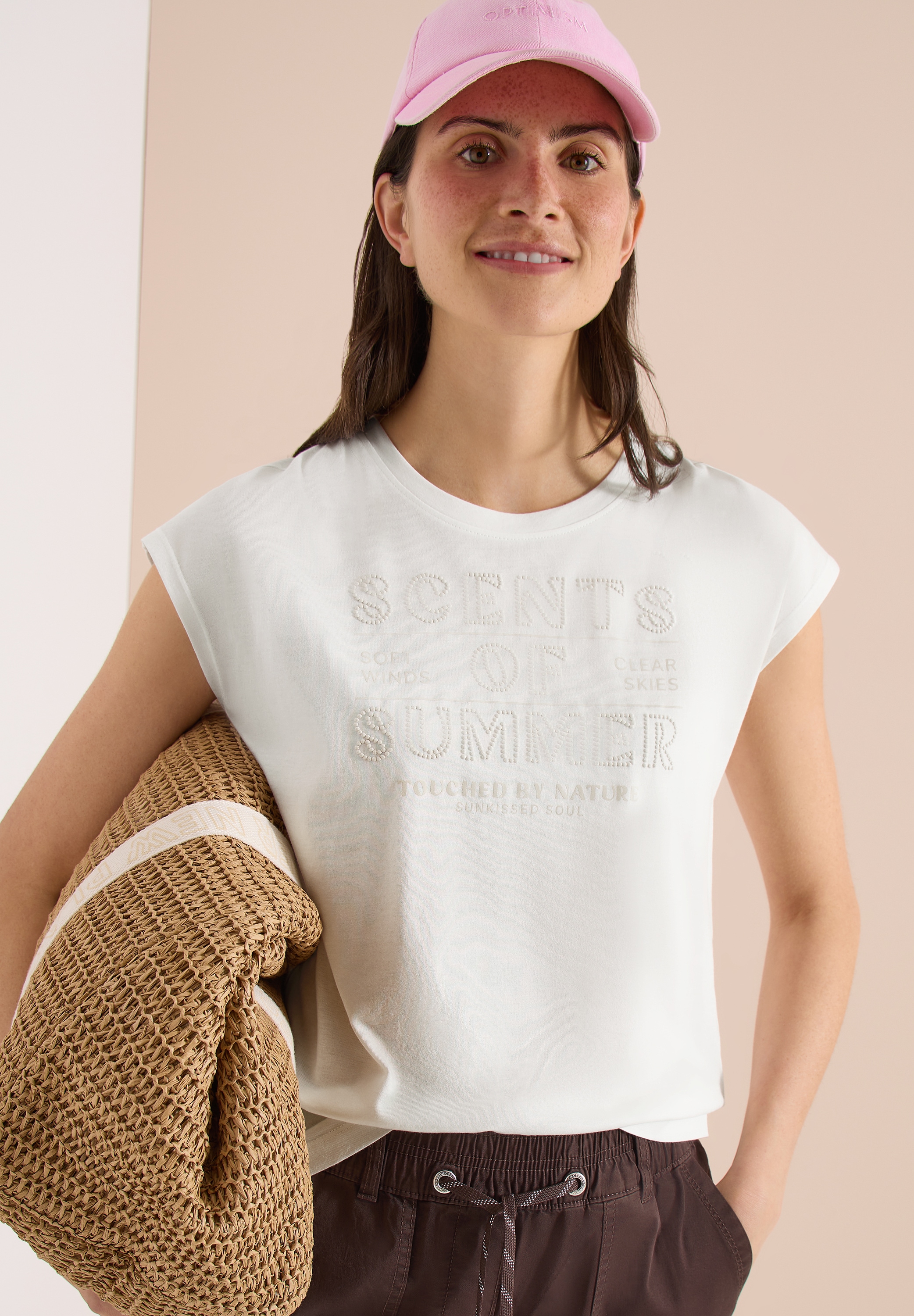 Cecil Kurzarmshirt Sommershirt mit Rundhals und Wording Artwork