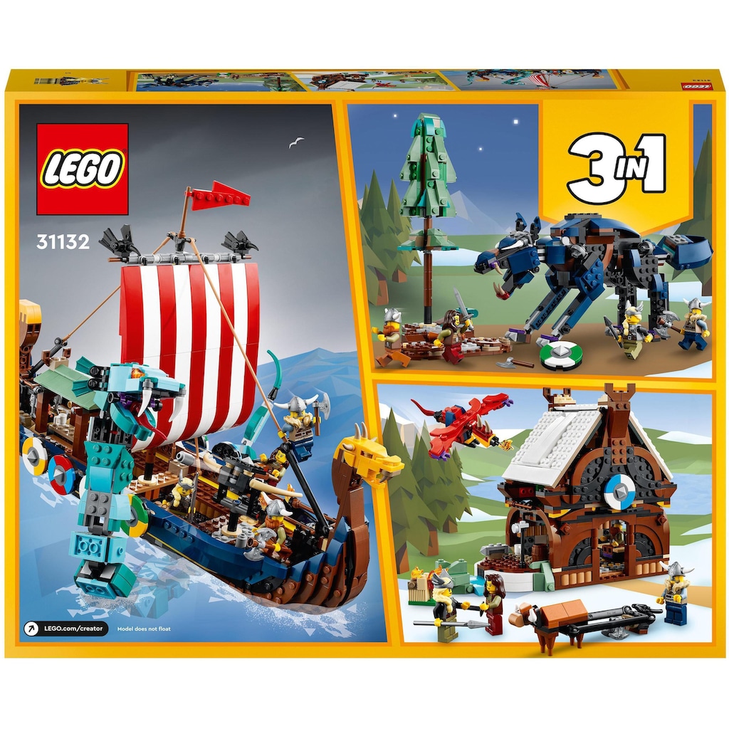LEGO® Konstruktionsspielsteine »Wikingerschiff mit Midgardschlange (31132), LEGO® Creator 3in1«, (1192 St.)