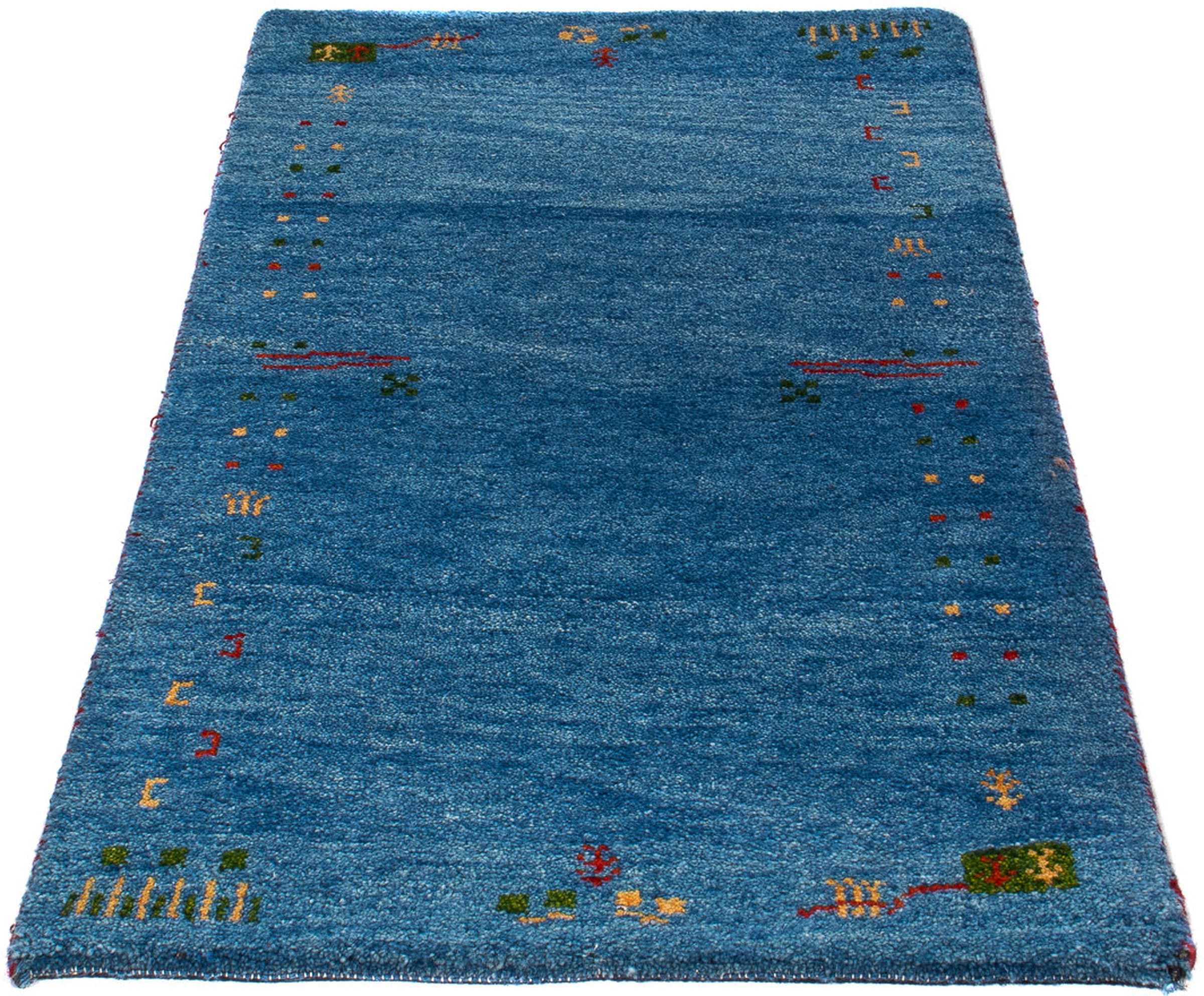 morgenland Wollteppich »Gabbeh - Indus - 140 x 70 cm - blau«, rechteckig,  Wohnzimmer, Handgeknüpft, Einzelstück mit Zertifikat bei OTTO | Kurzflor-Teppiche