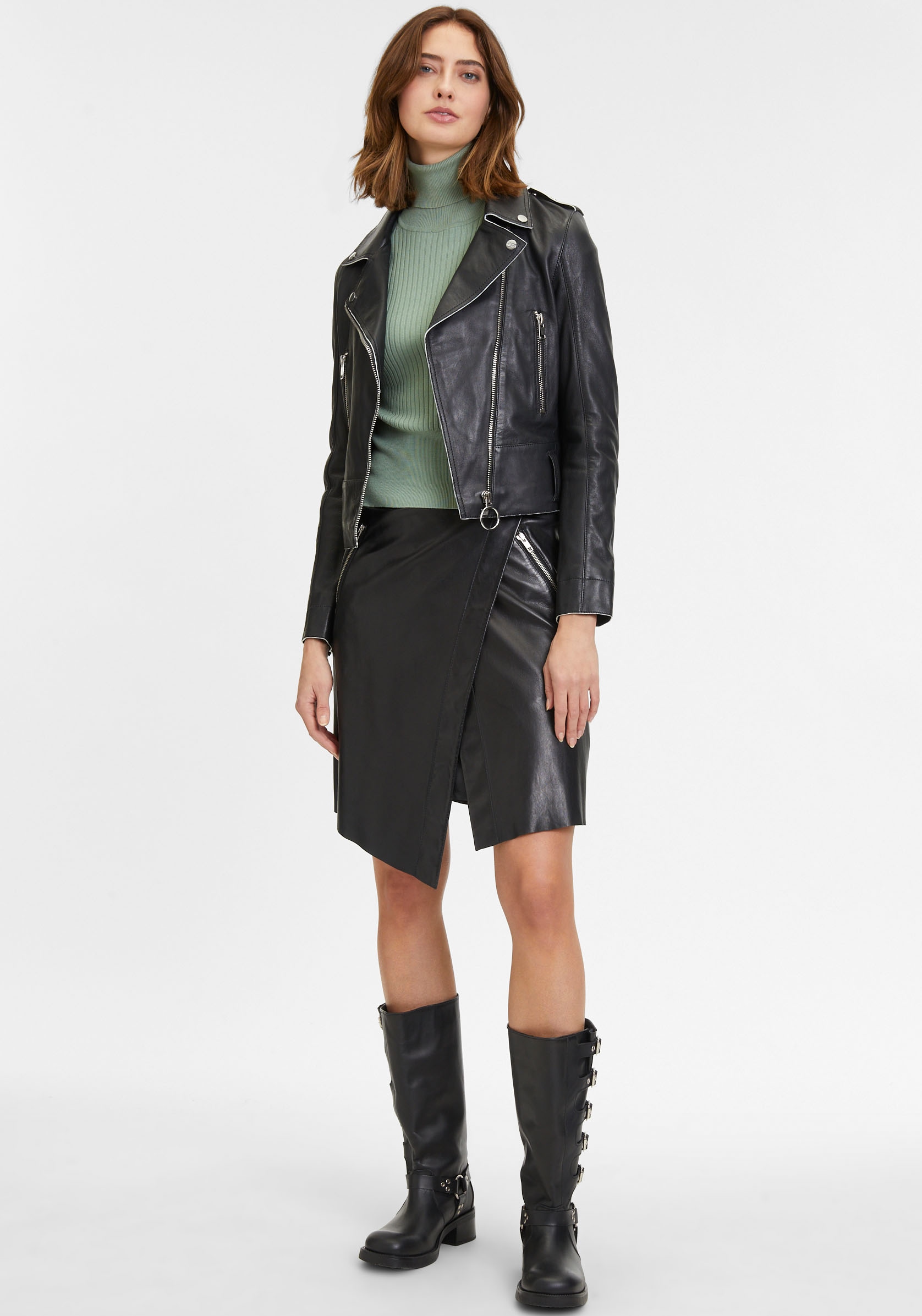 Mauritius Lederjacke »G2WCelin SF«, mit asymetrischem Reißverschluss, Gürtel, Zipper-Details