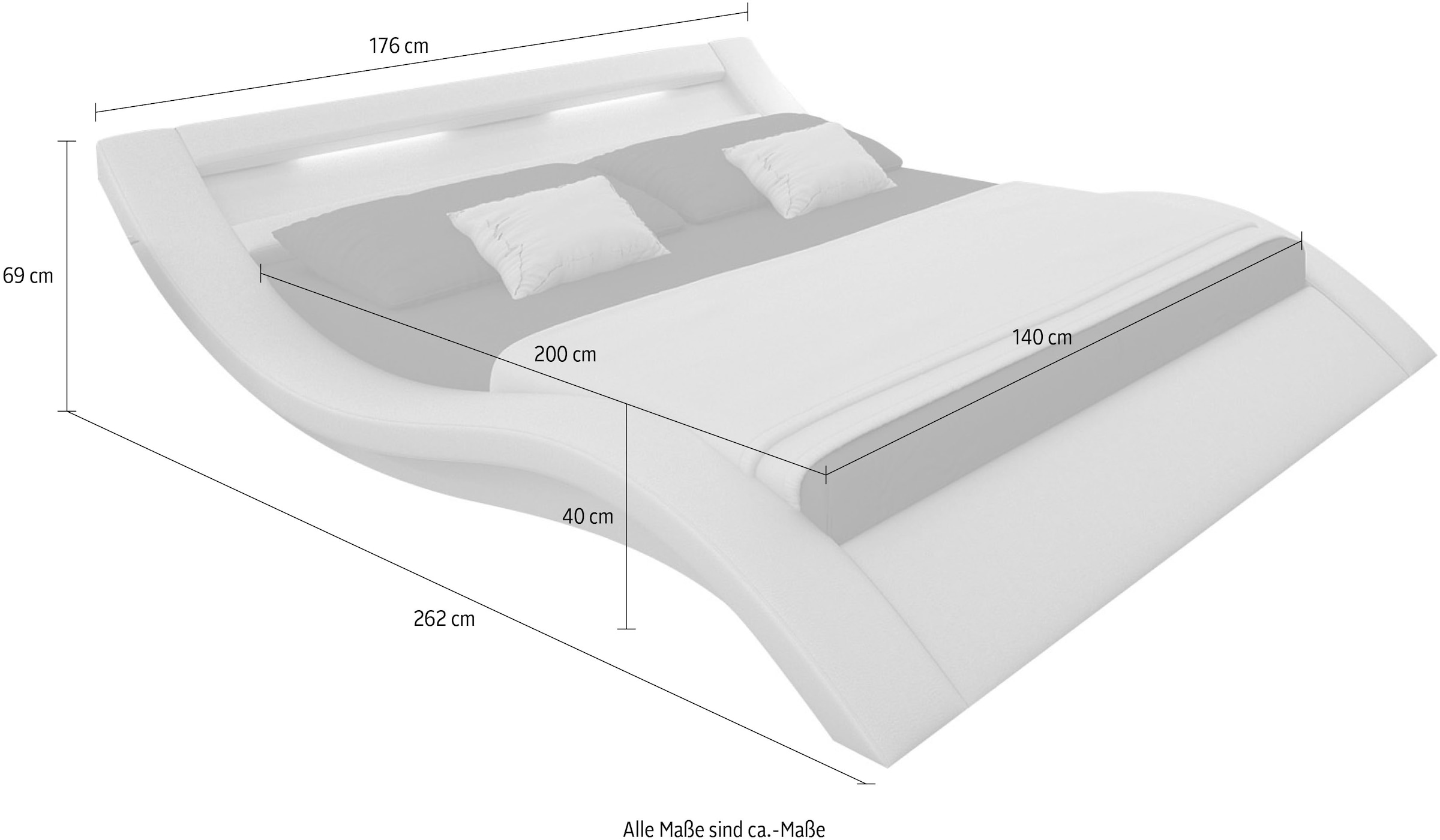 SalesFever Polsterbett, mit LED-Licht im Kopfteil, Lounge Bett in moderner Form, in Kunstleder