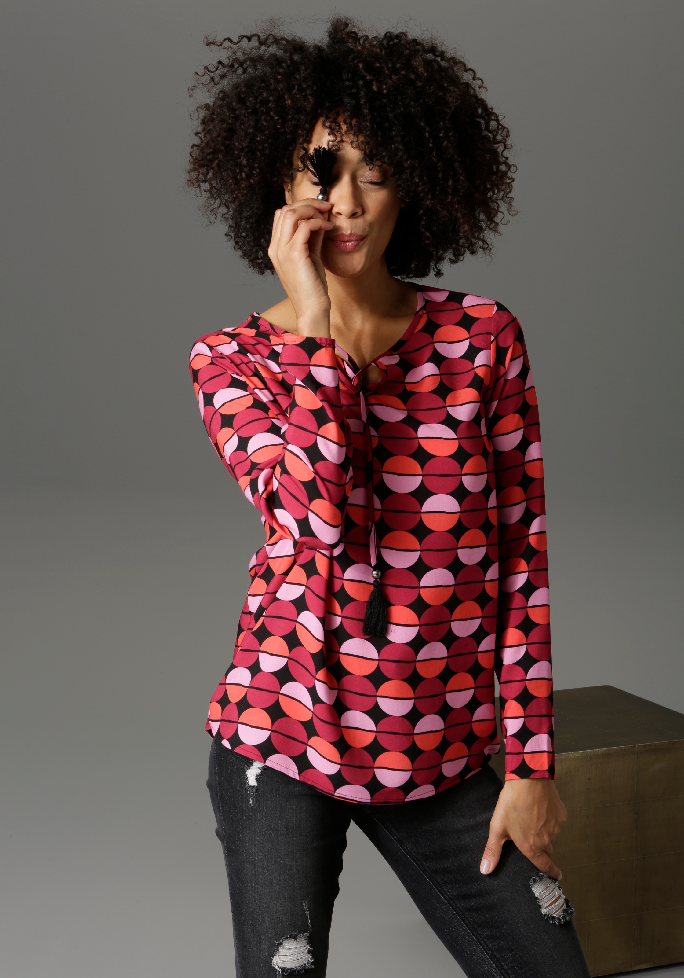Aniston CASUAL Shirtbluse, mit Kreisen und Streifen bedruckt - NEUE KOLLEKTION