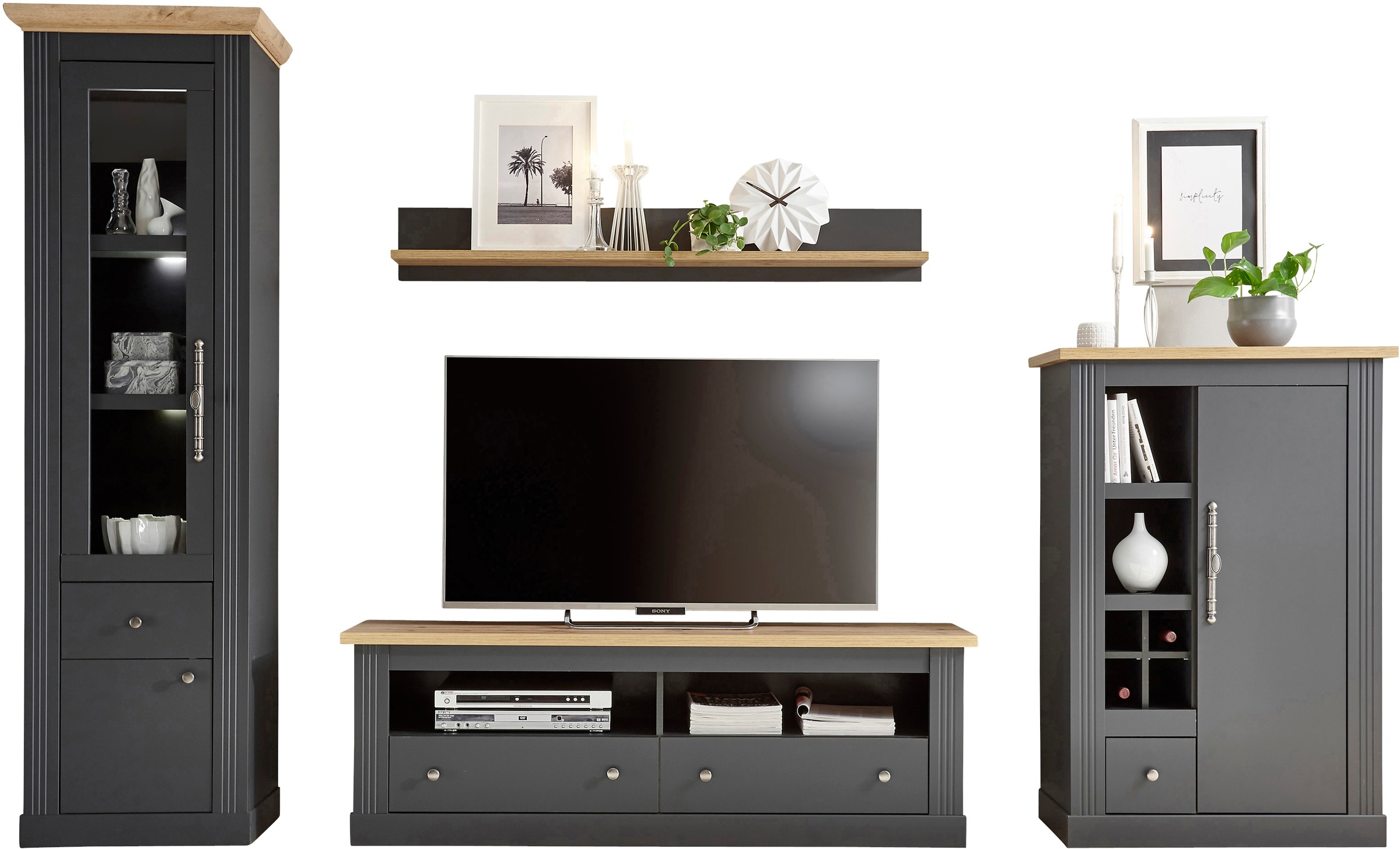 Home Affaire Wohnwand »Westminster TOPSELLER!« Set in grau, Größe B/H/T: 334 cm cm
