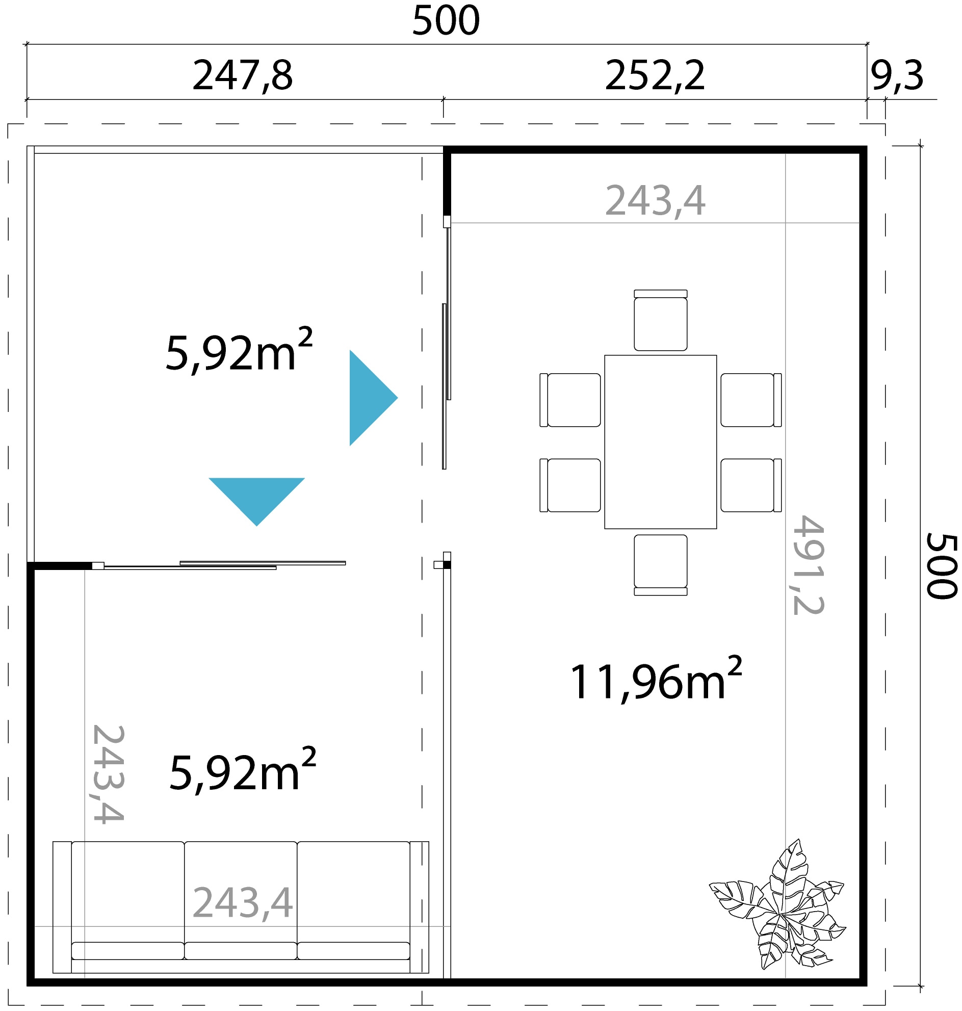 LASITA MAJA Gartenhaus »DOMEO 6 LOGGIA NATUR/ANTHRAZIT«, (Set), mit Überdachung, Fundamentmass 5000 x 5000, Naturbelassen