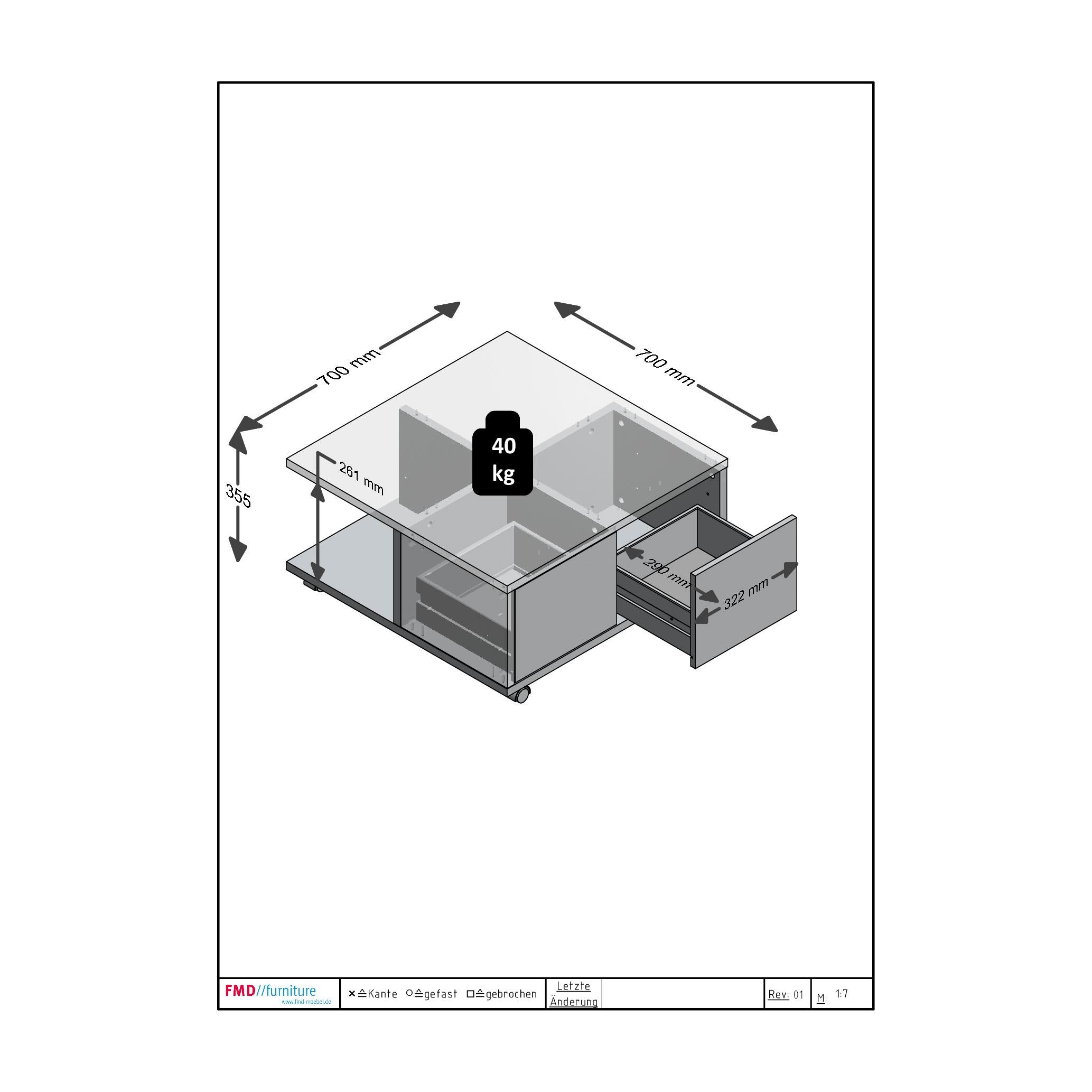 FMD Couchtisch »Twin«, Breite 70 cm, mit Stauraum