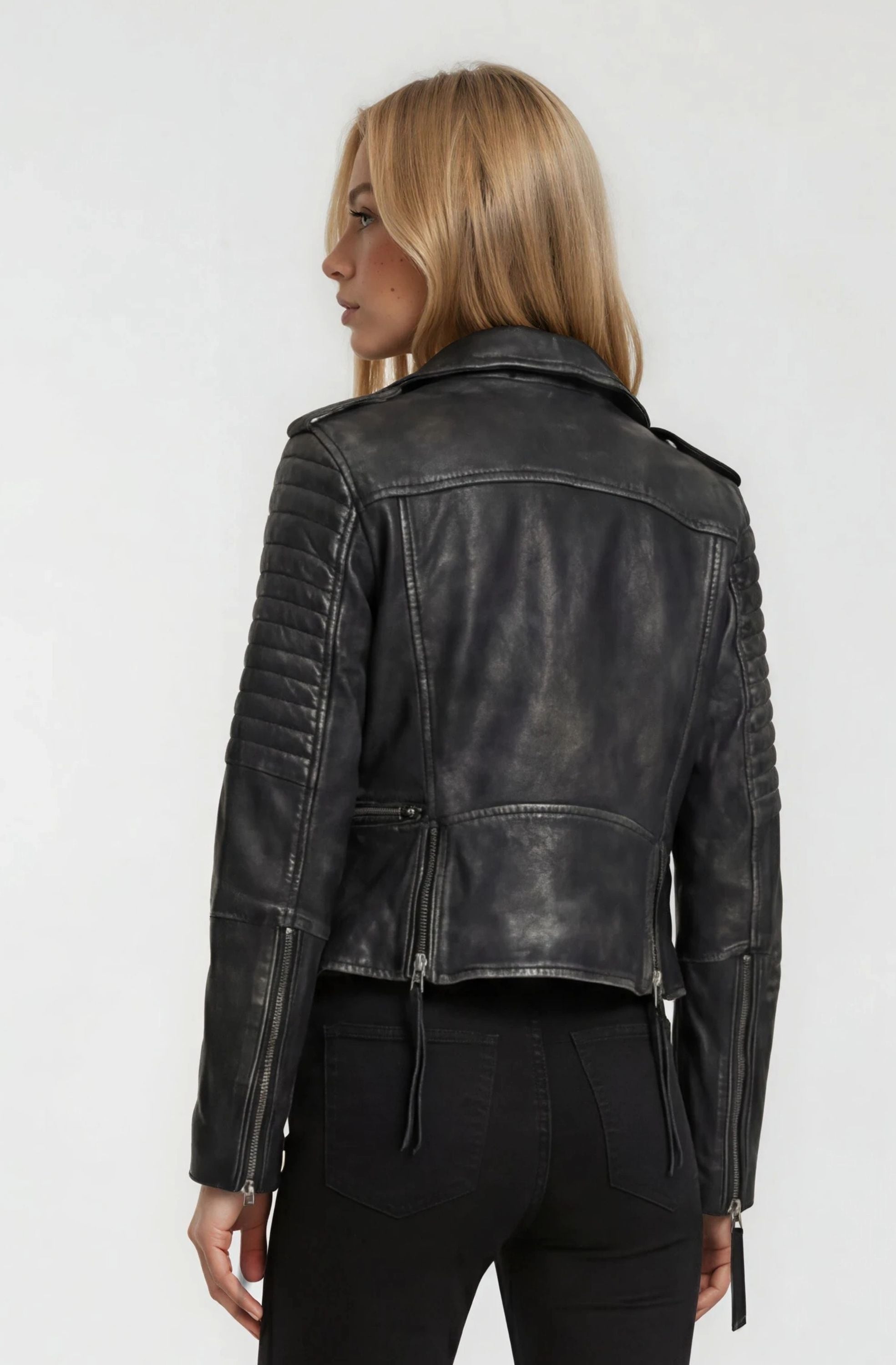 trueprodigy Lederjacke »Avril mit Waschung und Reißverschluss Details« ohne Kapuze