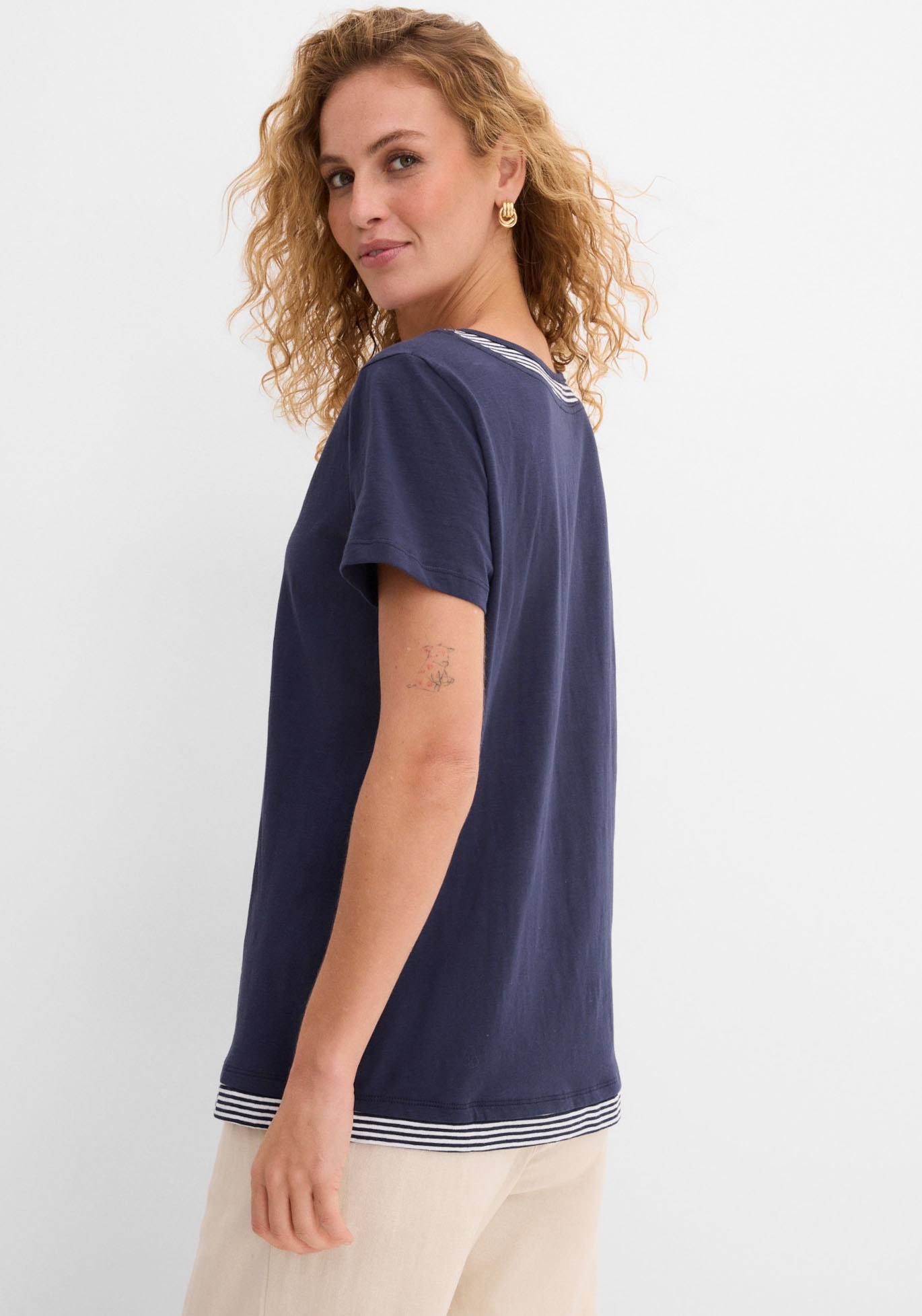 bonprix 2-in-1-Shirt bequeme Passform, Kurzarm, für den Alltag, aus Baumwolle