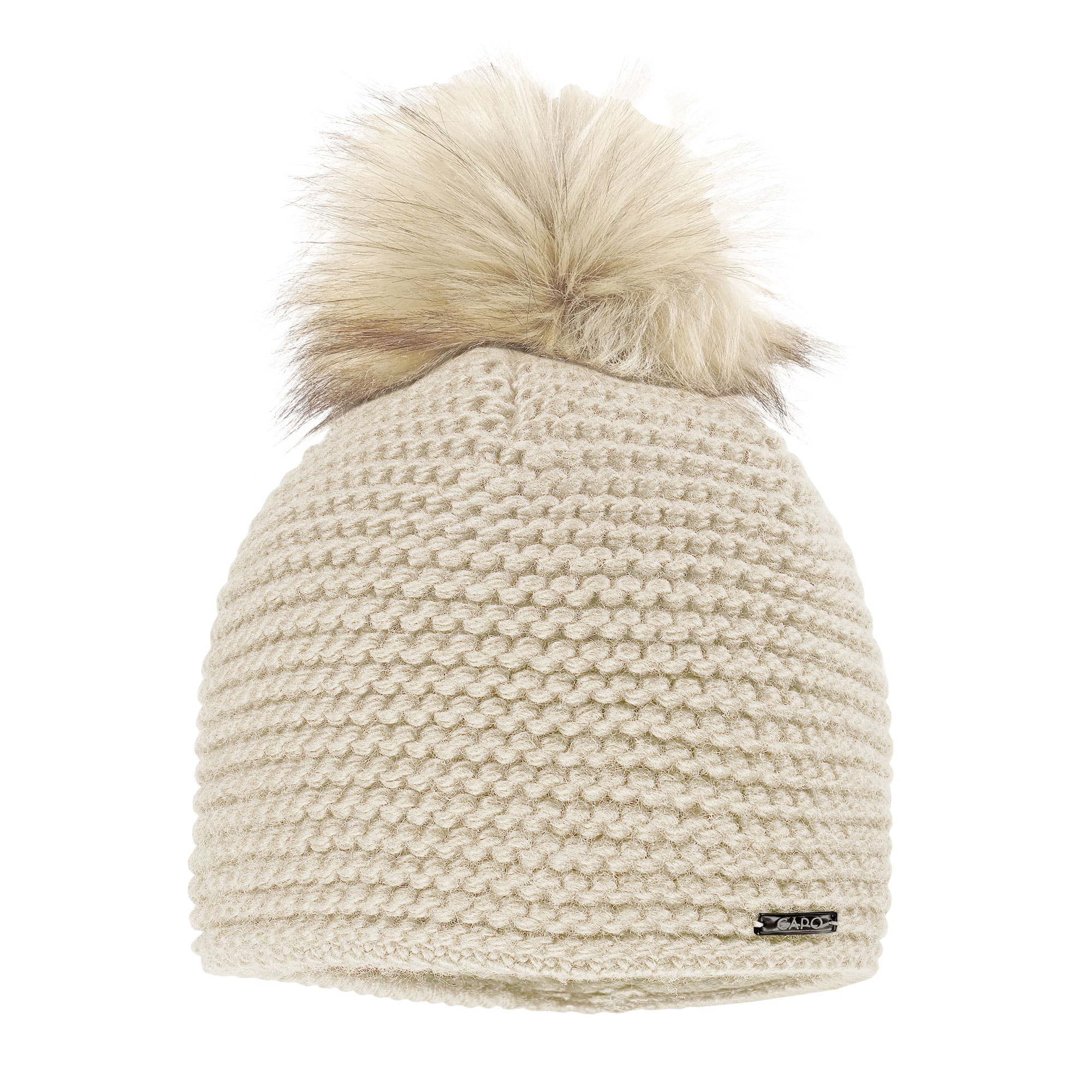 Capo Damen Bommelmütze Grobstrick, unifarben, gefüttert in beige