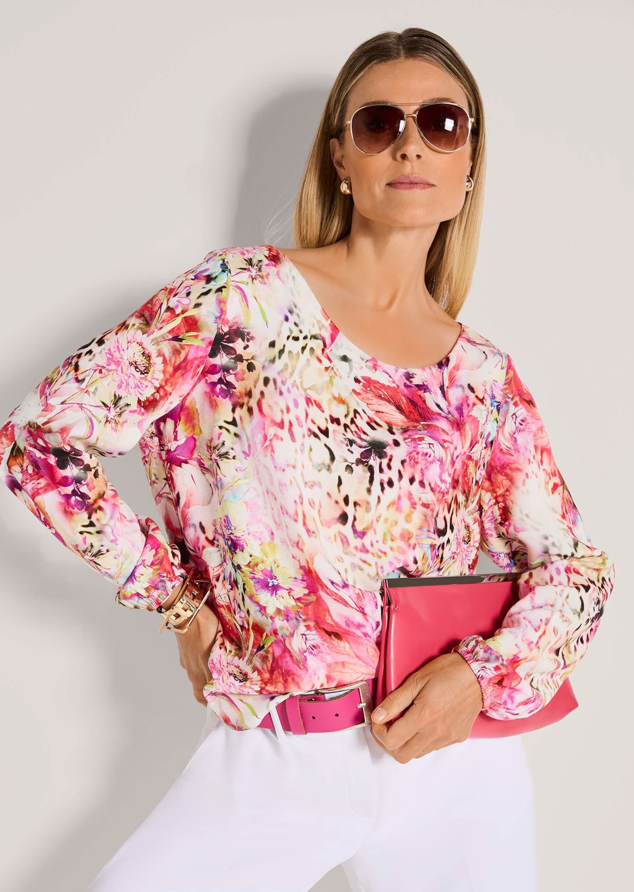 MADELEINE Langarmbluse »Bluse Druckbluse mit Leo- und Blumenmuster«