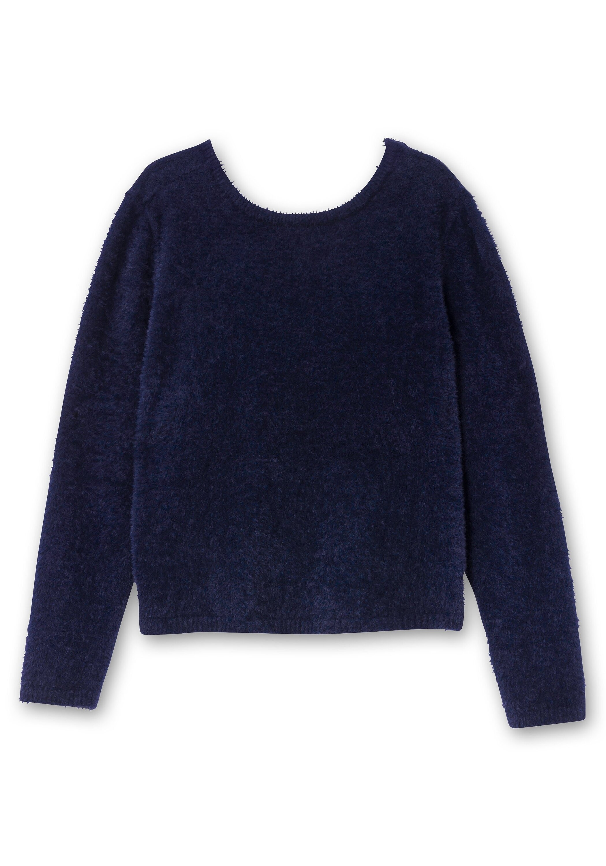 Sheego Rundhalspullover »Flauschiger Pullover mit tiefem V-Ausschnitt hinten«