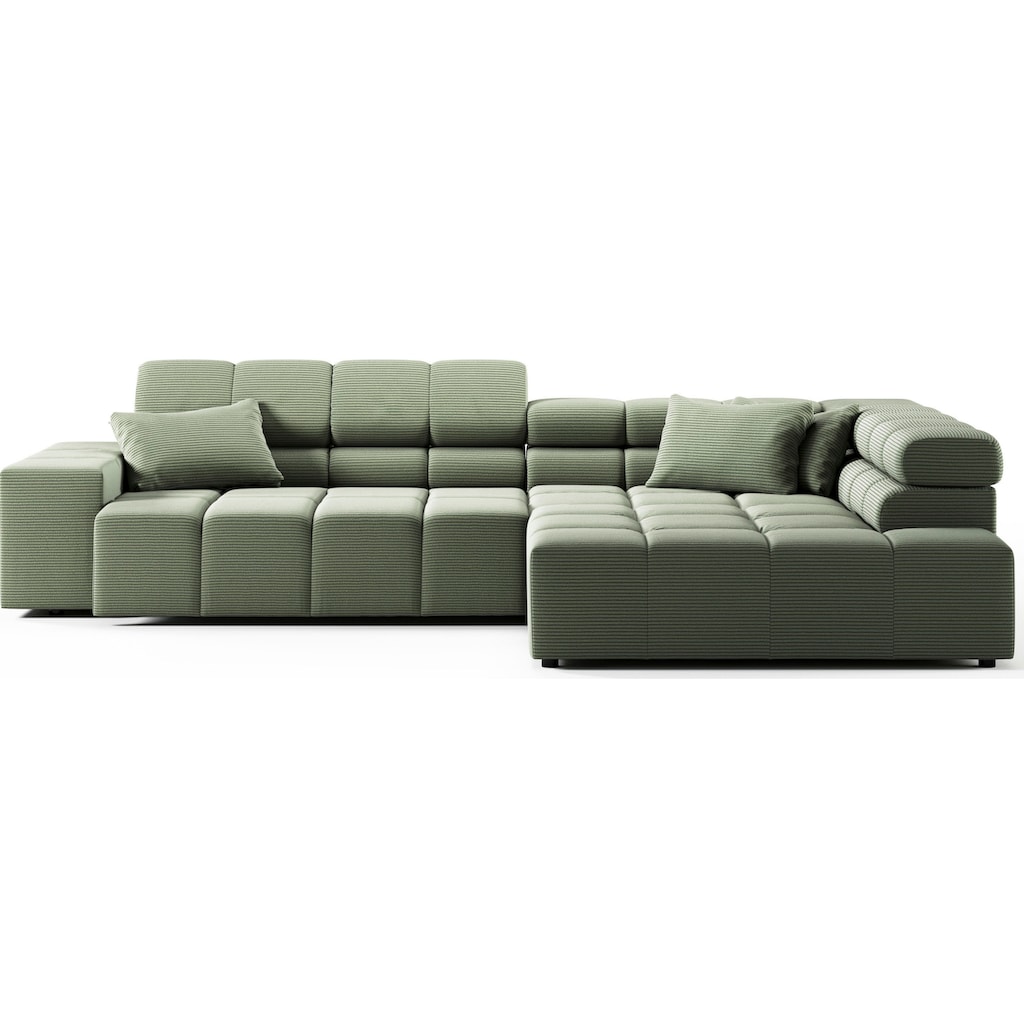 INOSIGN Ecksofa »Ancona incl. Kopfteilverstellung, Zierkissen Breite 319cm, L-Form«