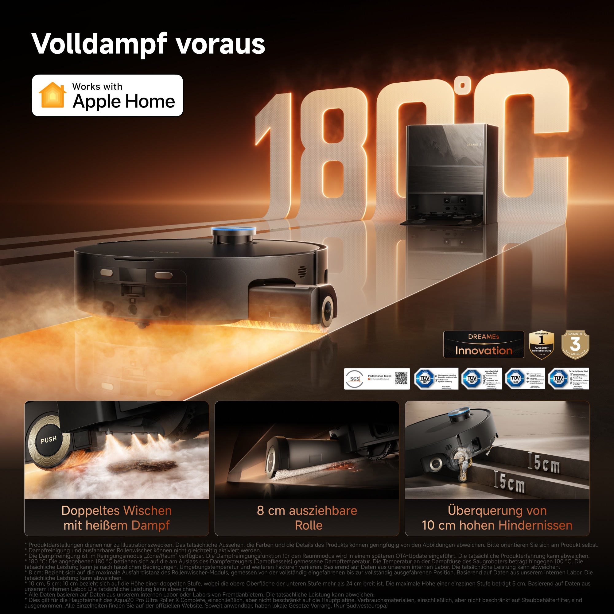 Dreame Nass-Trocken-Saugroboter »Aqua20 Pro Ultra Roller X Complete Marble Black« Vollautomatische Absaugstation, App-Steuerung