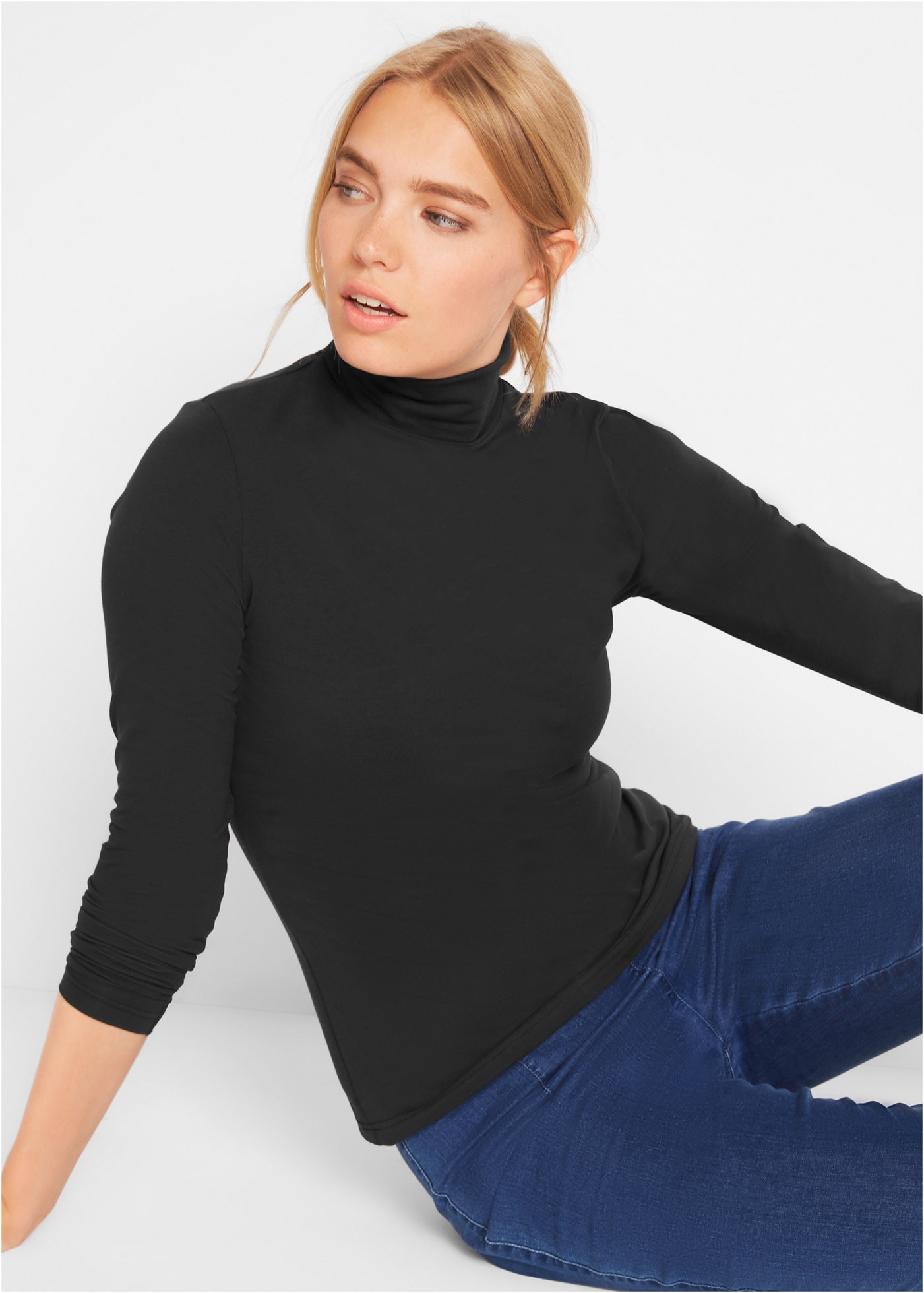 bonprix Langarmshirt »Langarmshirt mit reiner Baumwolle« schmale Passform, mit Rollkragen, ohne Verschluss
