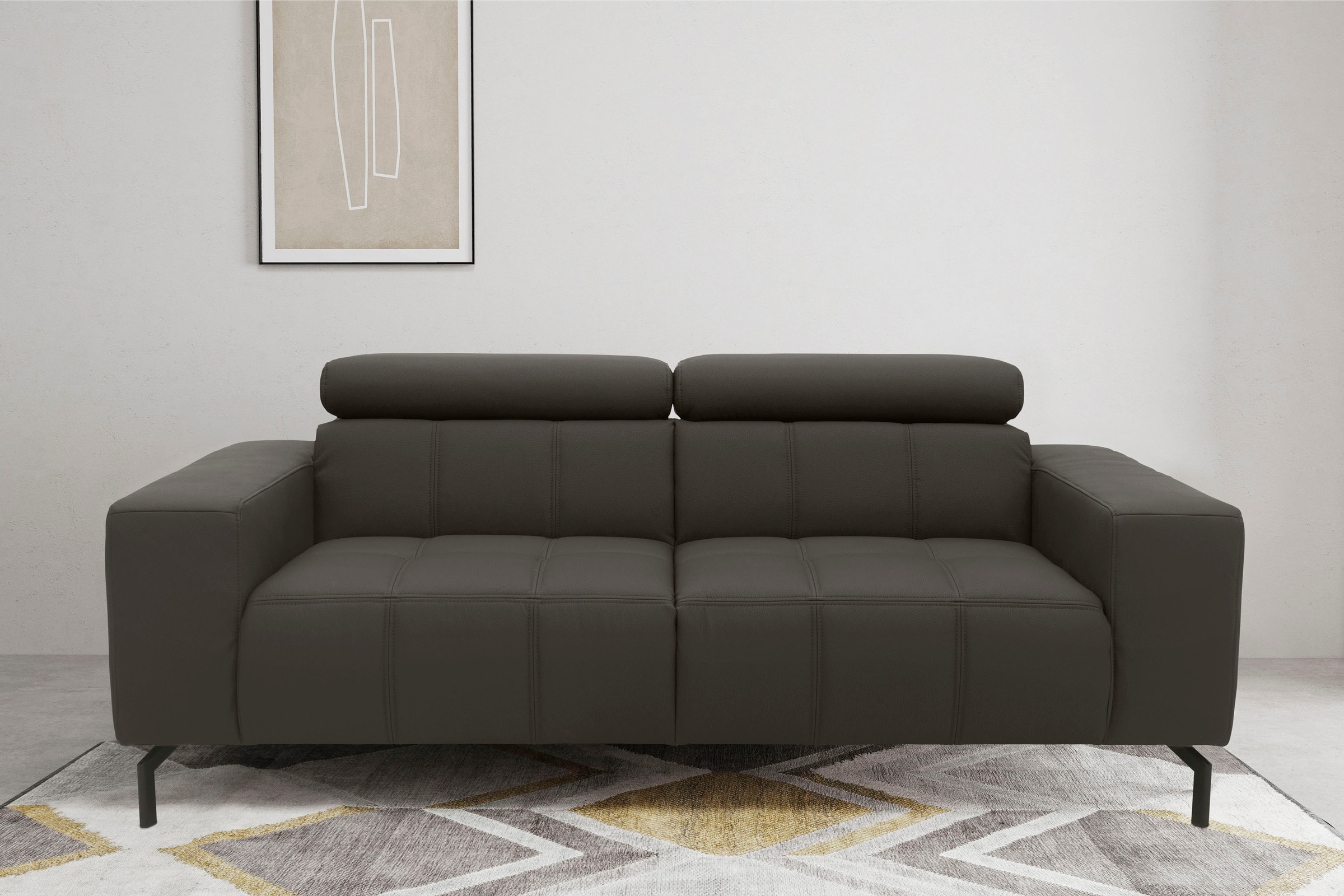 DOMO collection 2,5-Sitzer »Cunelli zeitlos und elegant, moderne Sitznähte als Designelement,« wahlweise mit 6-fach verstellbaren Kopfteilen, fester Sitzkomfort