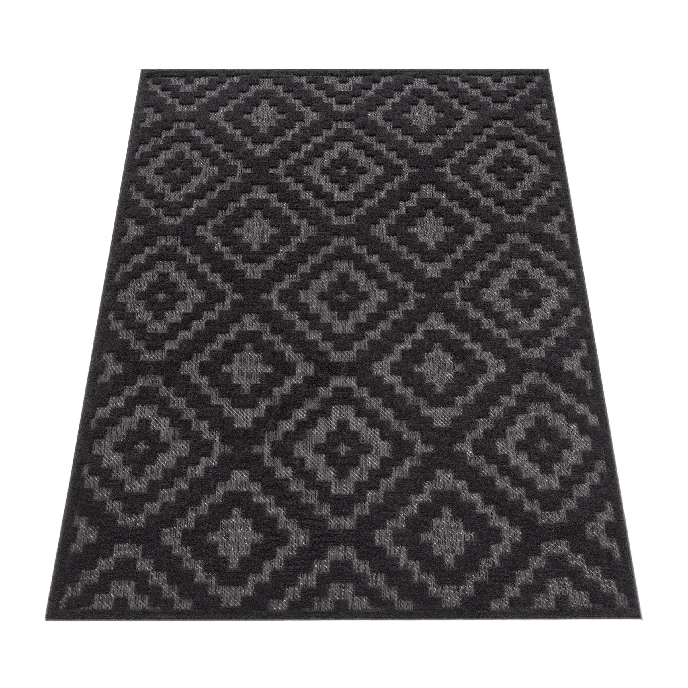 Paco Home Teppich »Livorno 672«, rechteckig, 14 mm Höhe, Uni-Farben, Scandi, Rauten Muster, Hoch-Tief Effekt, Outdoor geeignet