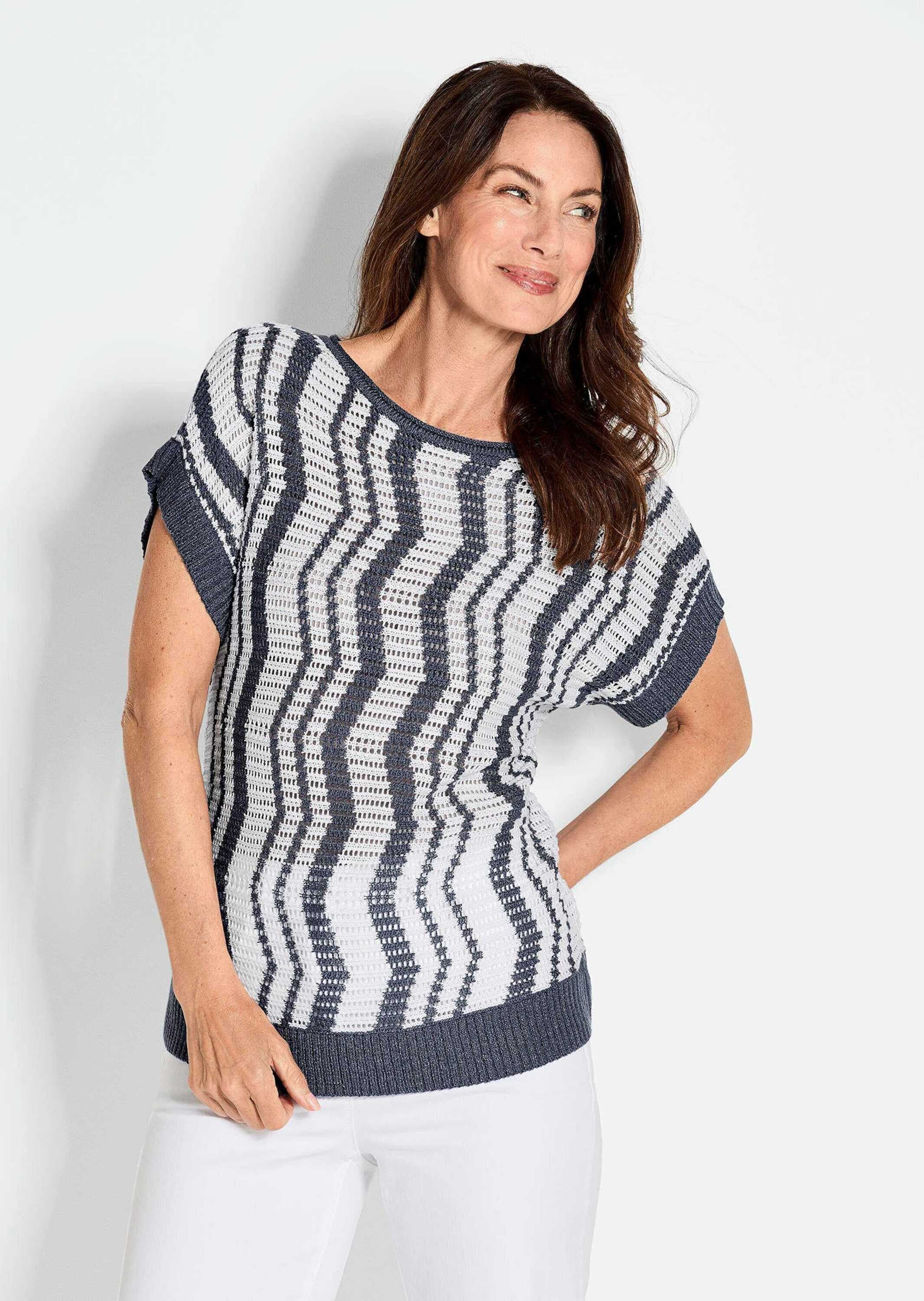 GOLDNER Rundhalspullover »Halbarmpullover mit Lochstruktur«