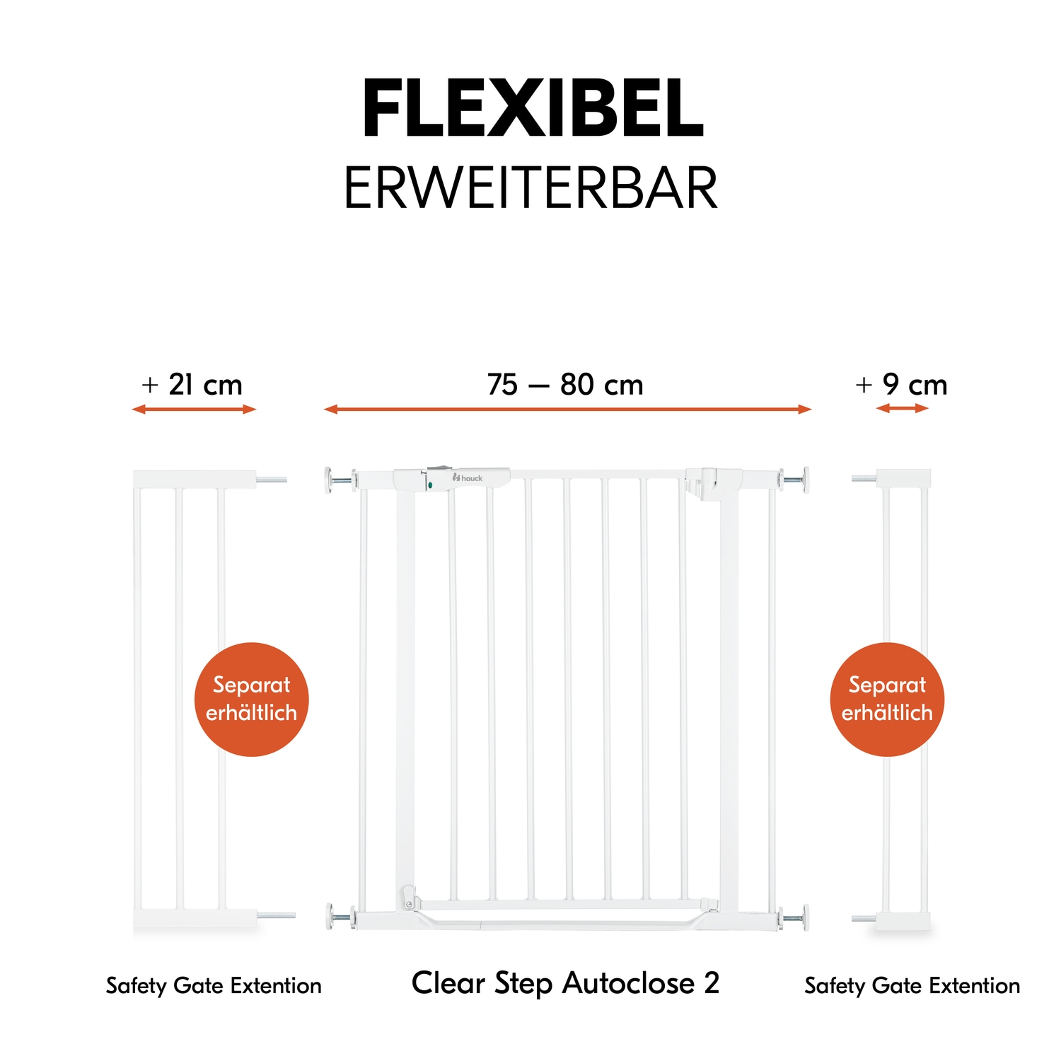 Hauck Türschutzgitter »Clear Step Autoclose 2, White«, auch als Treppenschutzgitter verwendbar; 75-80, flacher Durchgang