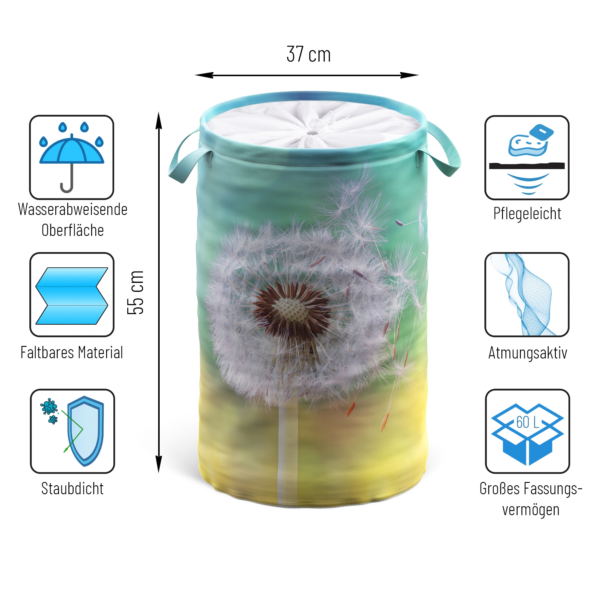 Sanilo Wäschekorb »Pusteblume«, 60 Liter, faltbar, mit Sichtschutz