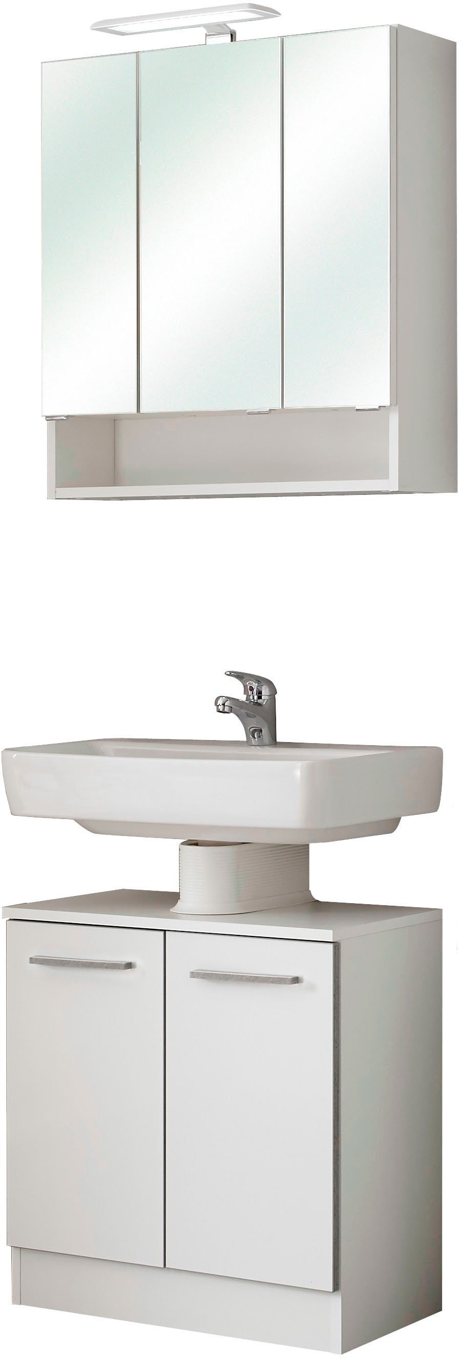 Saphir Badmöbel-Set »Quickset 953 2-teilig, Waschbeckenunterschrank und LED-Spiegelschrank«, (Set), in Weiß Glanz, Badmöbel inkl. Türdämpfer, ohne Waschbecken, 5 Türen