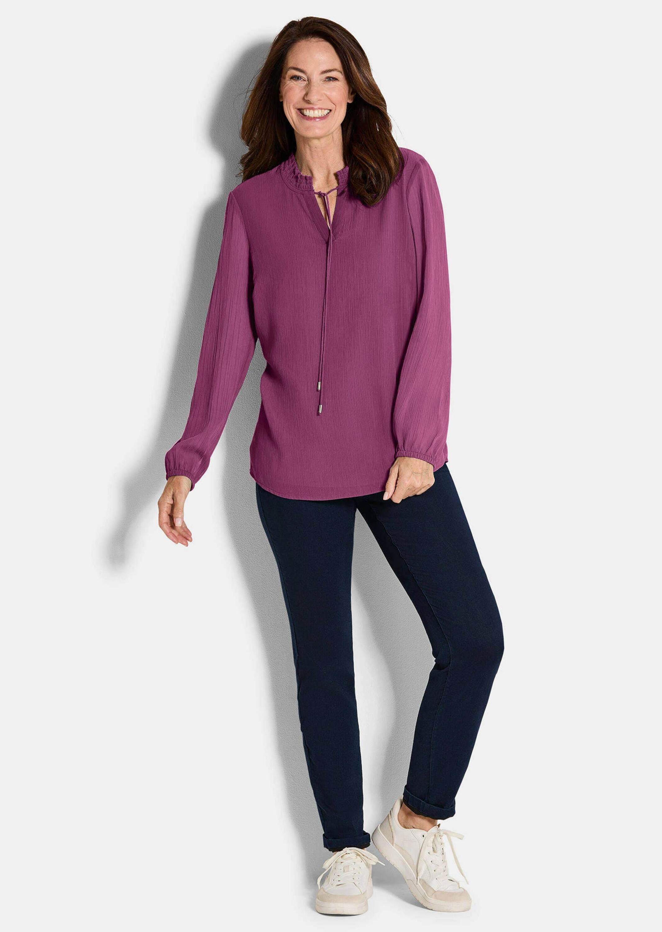 GOLDNER Chiffonbluse »Kurzgröße Elegante Jersey-Bluse mit Rundhals« Gummibund