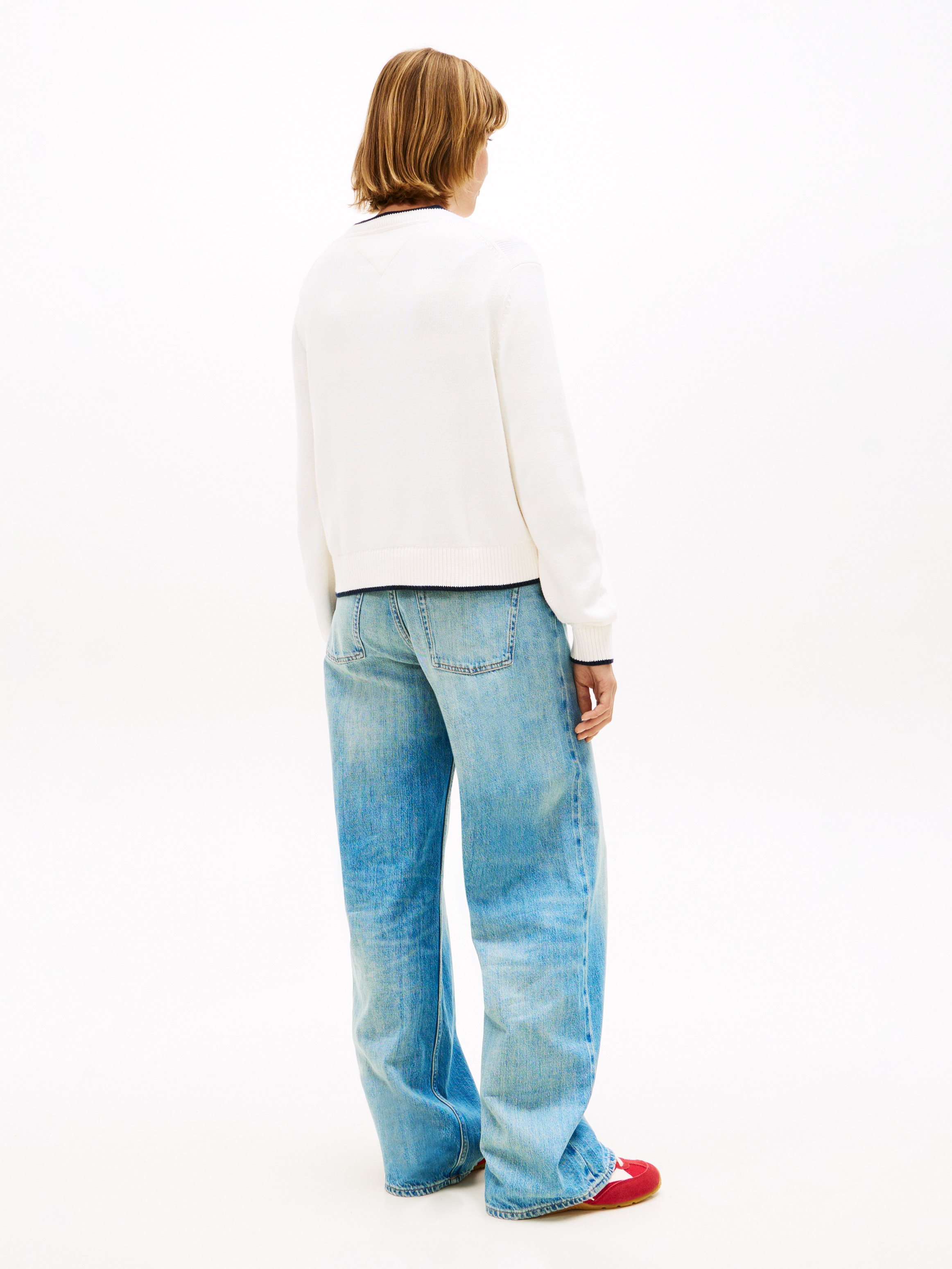 Tommy Jeans Strickpullover »TJW TIPPING FLAG SWEATER EXT« mit Logo-Intarsie, Relaxed Fit
