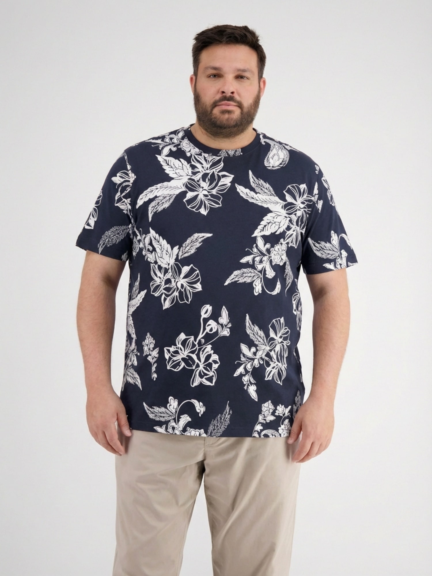 LERROS T-Shirt »T-Shirt mit O-Neck, All-over-Print in grossen Größen«