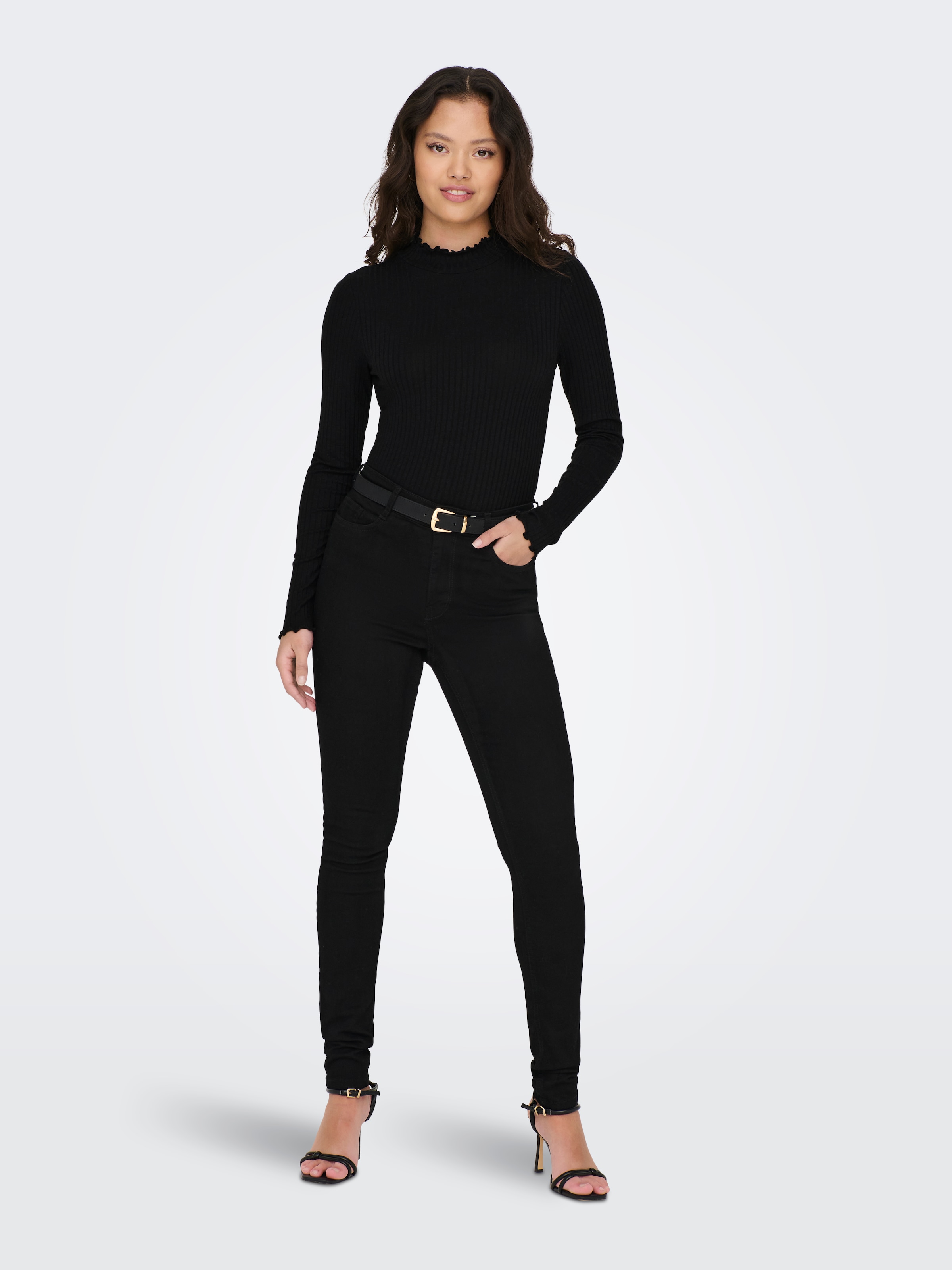 JDY Langarmbluse »JDYFRANSISKA L/S HIGHNECK TOP JRS NOOS«, mit gewellten Säumen