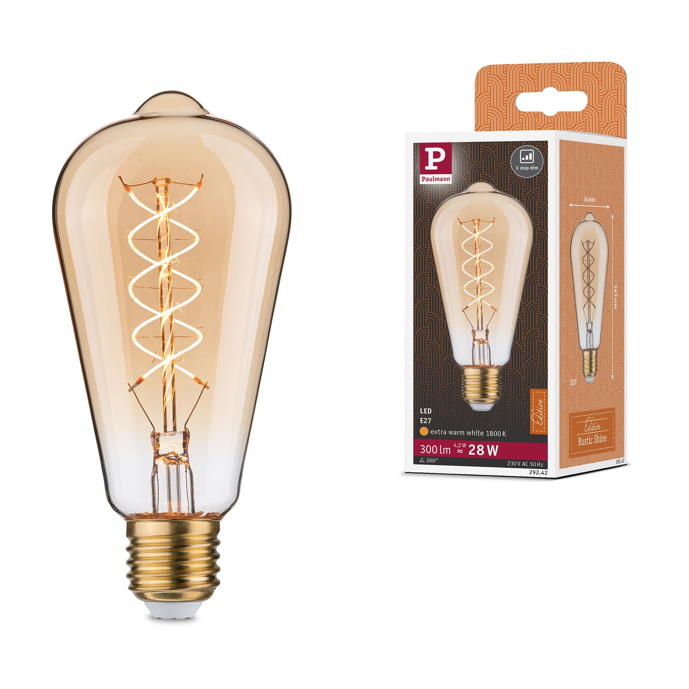 Paulmann LED-Leuchtmittel »Rustic Shine ST64 300lm 4,2W 1800K S gold 230V« E27 1 Stk.