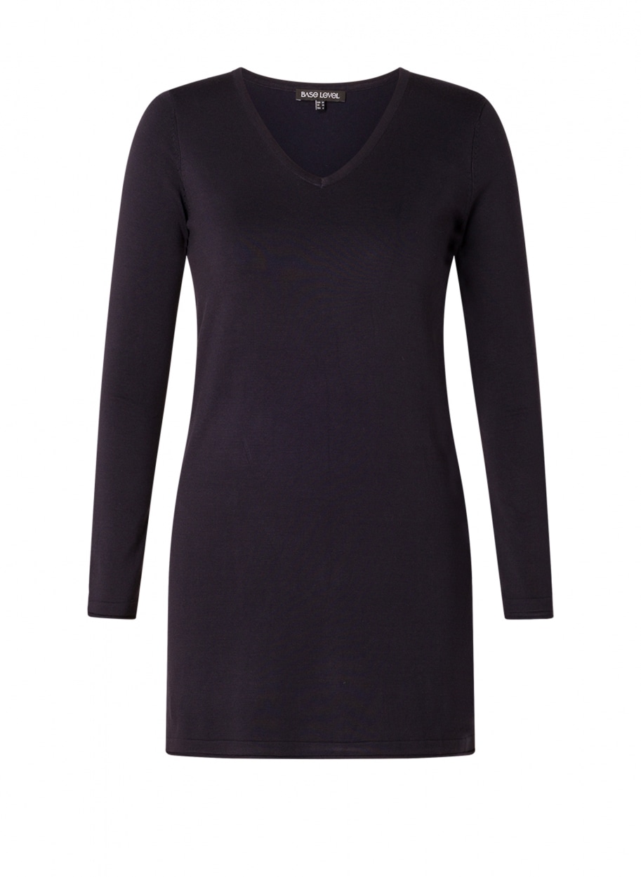 Base Level Curvy V-Ausschnitt-Pullover »BAS-ANINE-LONG« Feinstrick-Qualität