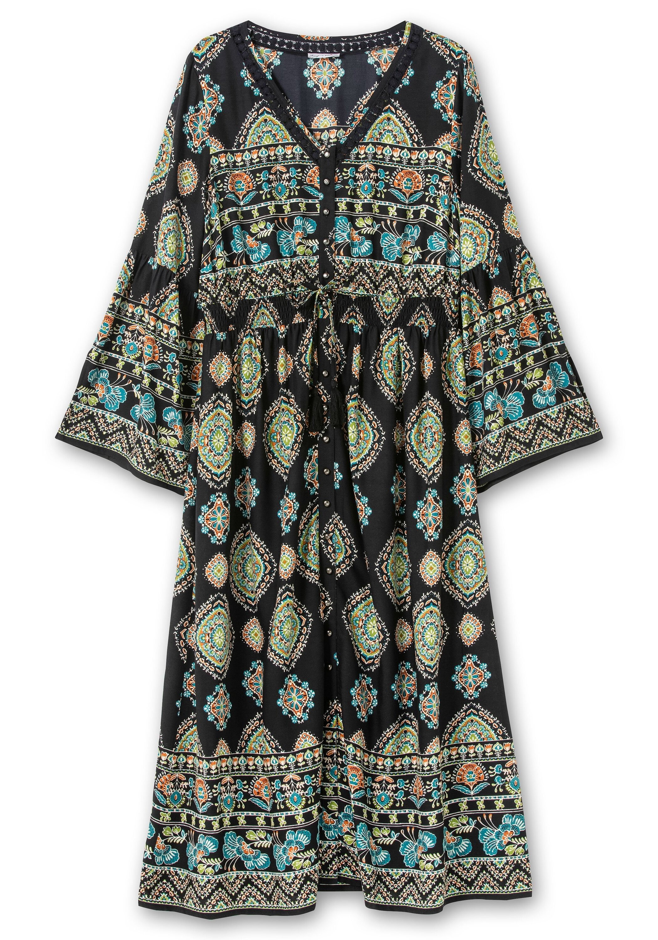 Sheego Maxikleid »Maxikleid im Boho-Stil, mit Trompetenärmeln«